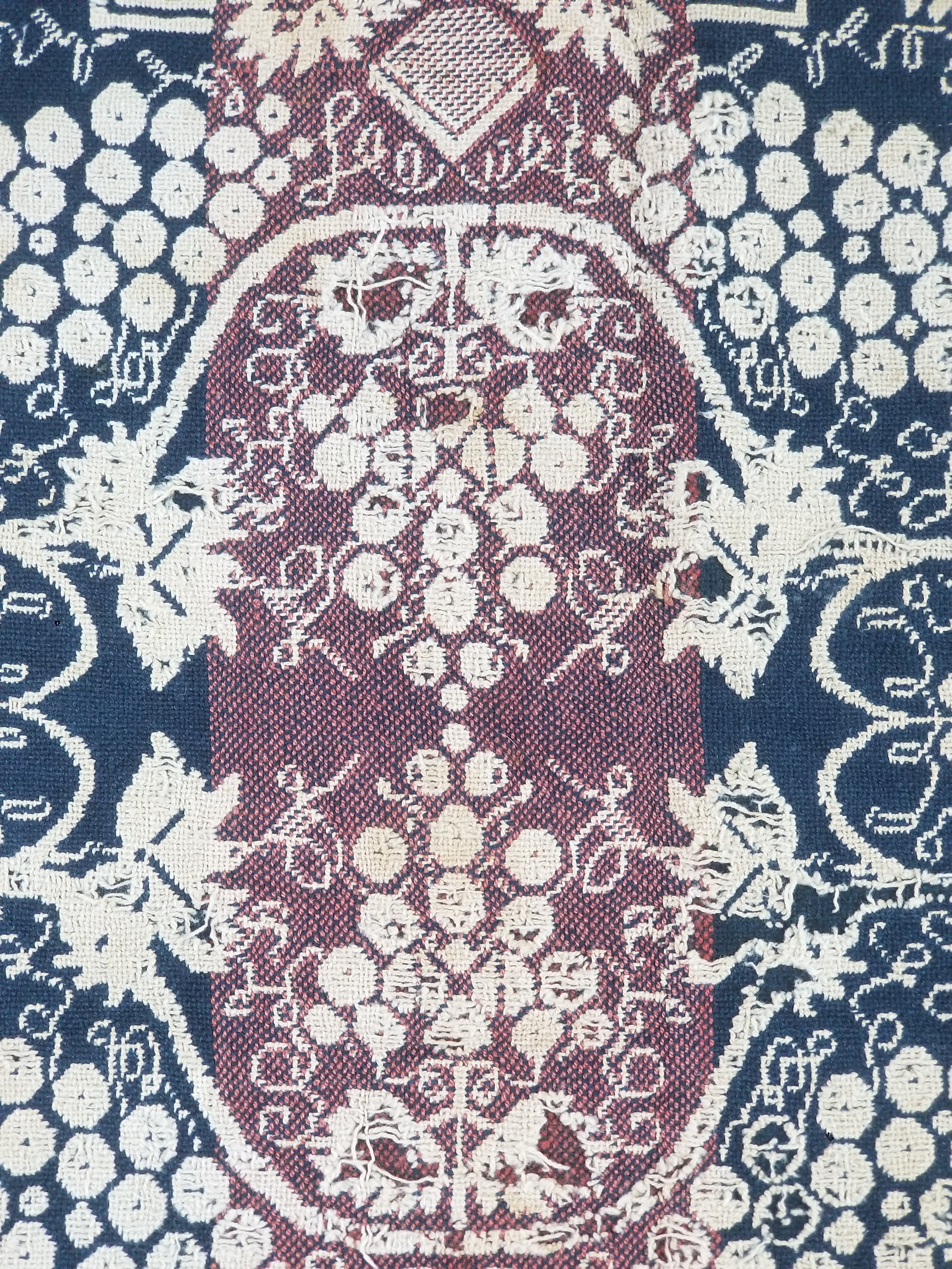 Antique 1841 American Jacquard Woven Reversible Coverlet 187x187cm