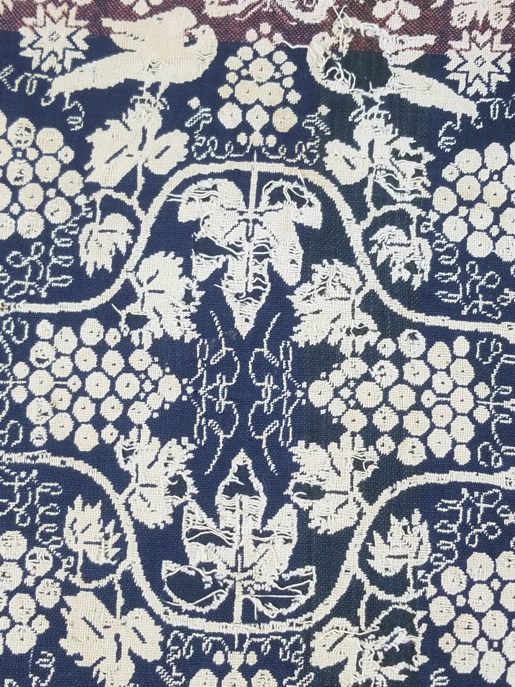 Antique 1841 American Jacquard Woven Reversible Coverlet 187x187cm
