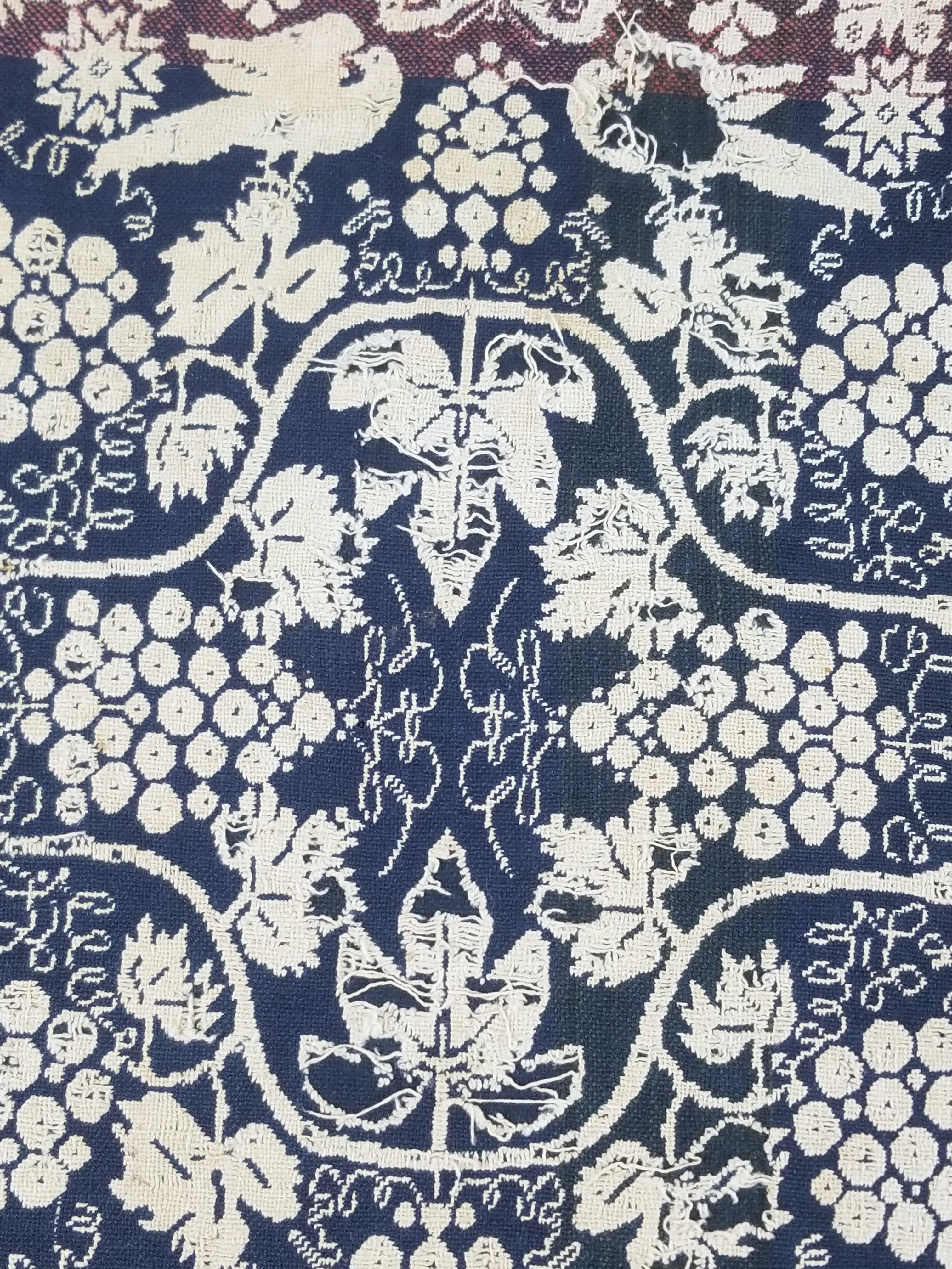Antique 1841 American Jacquard Woven Reversible Coverlet 187x187cm