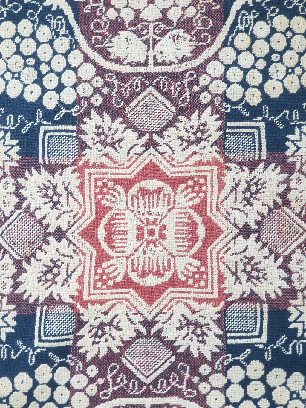 Antique 1841 American Jacquard Woven Reversible Coverlet 187x187cm