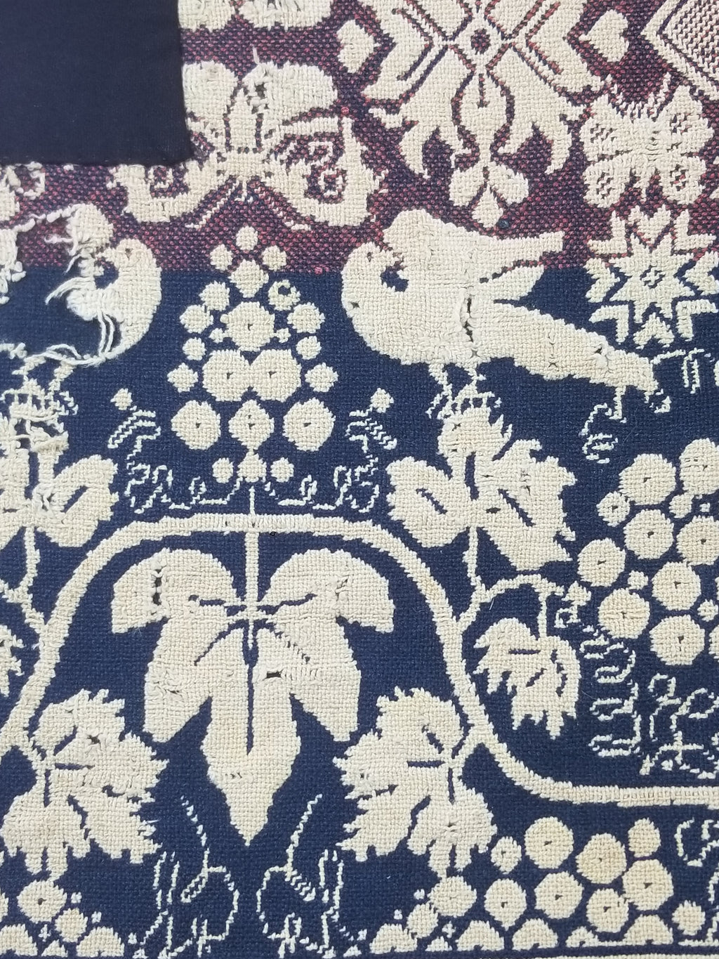 Antique 1841 American Jacquard Woven Reversible Coverlet 187x187cm