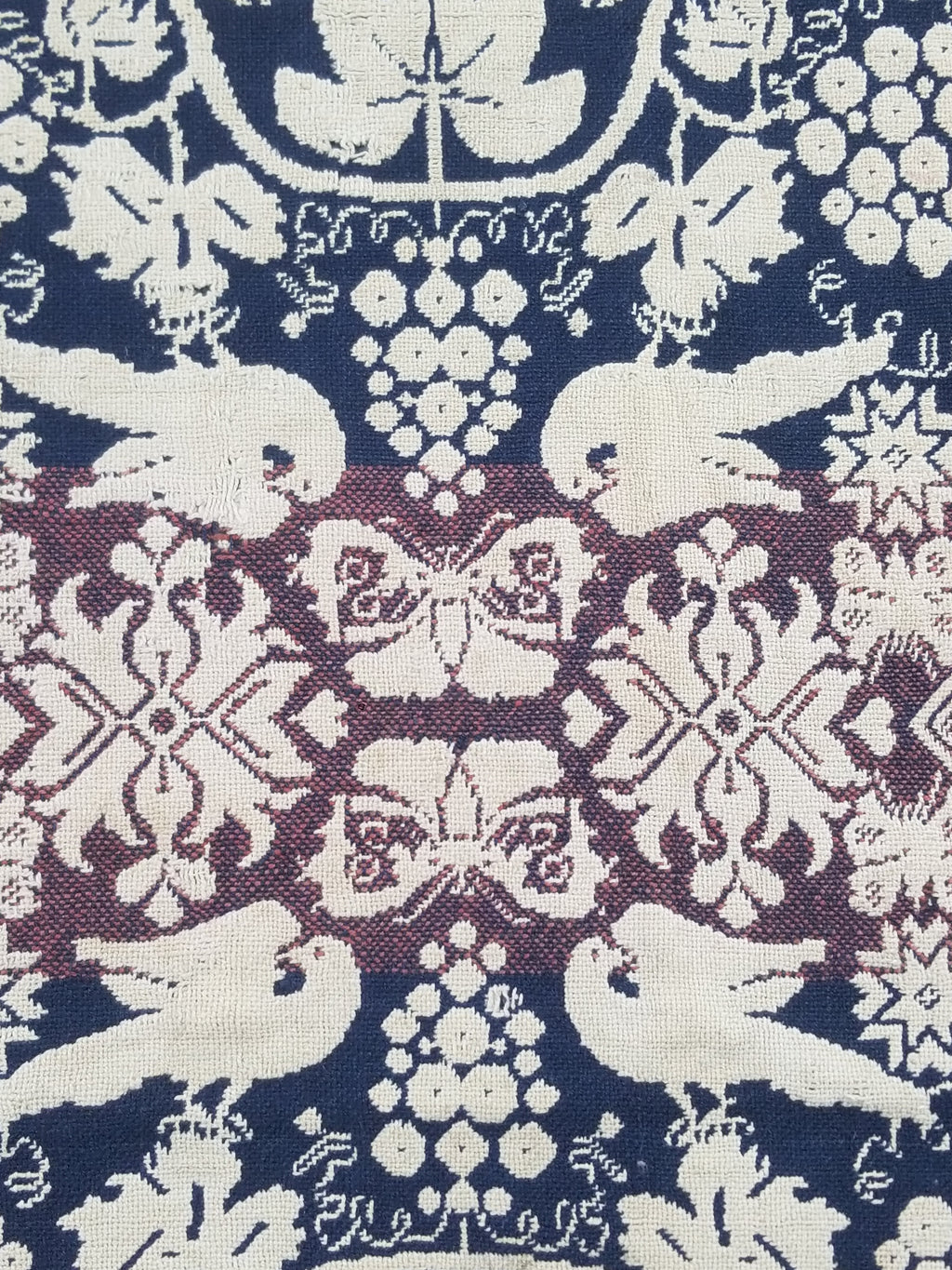 Antique 1841 American Jacquard Woven Reversible Coverlet 187x187cm