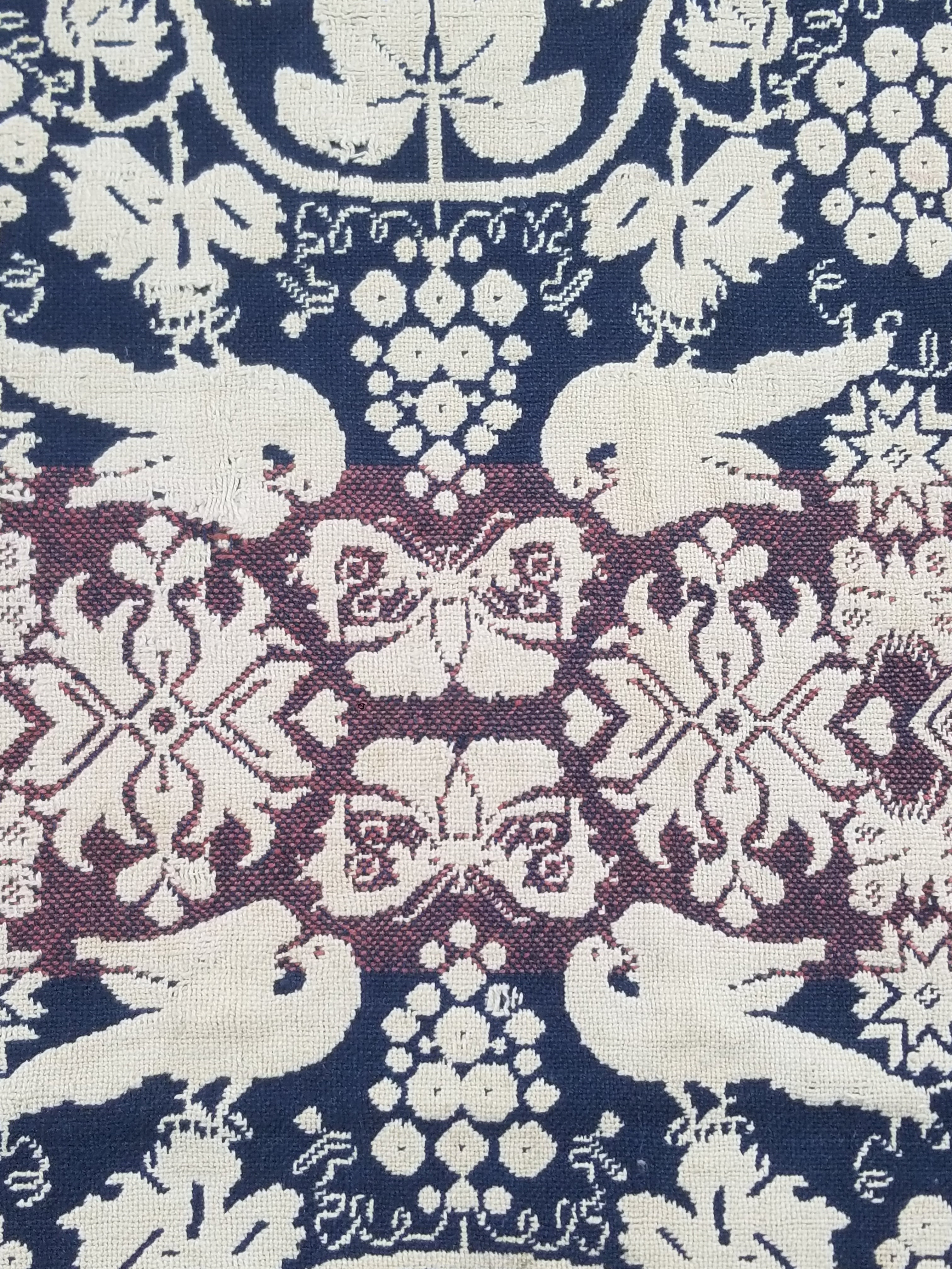 Antique 1841 American Jacquard Woven Reversible Coverlet 187x187cm