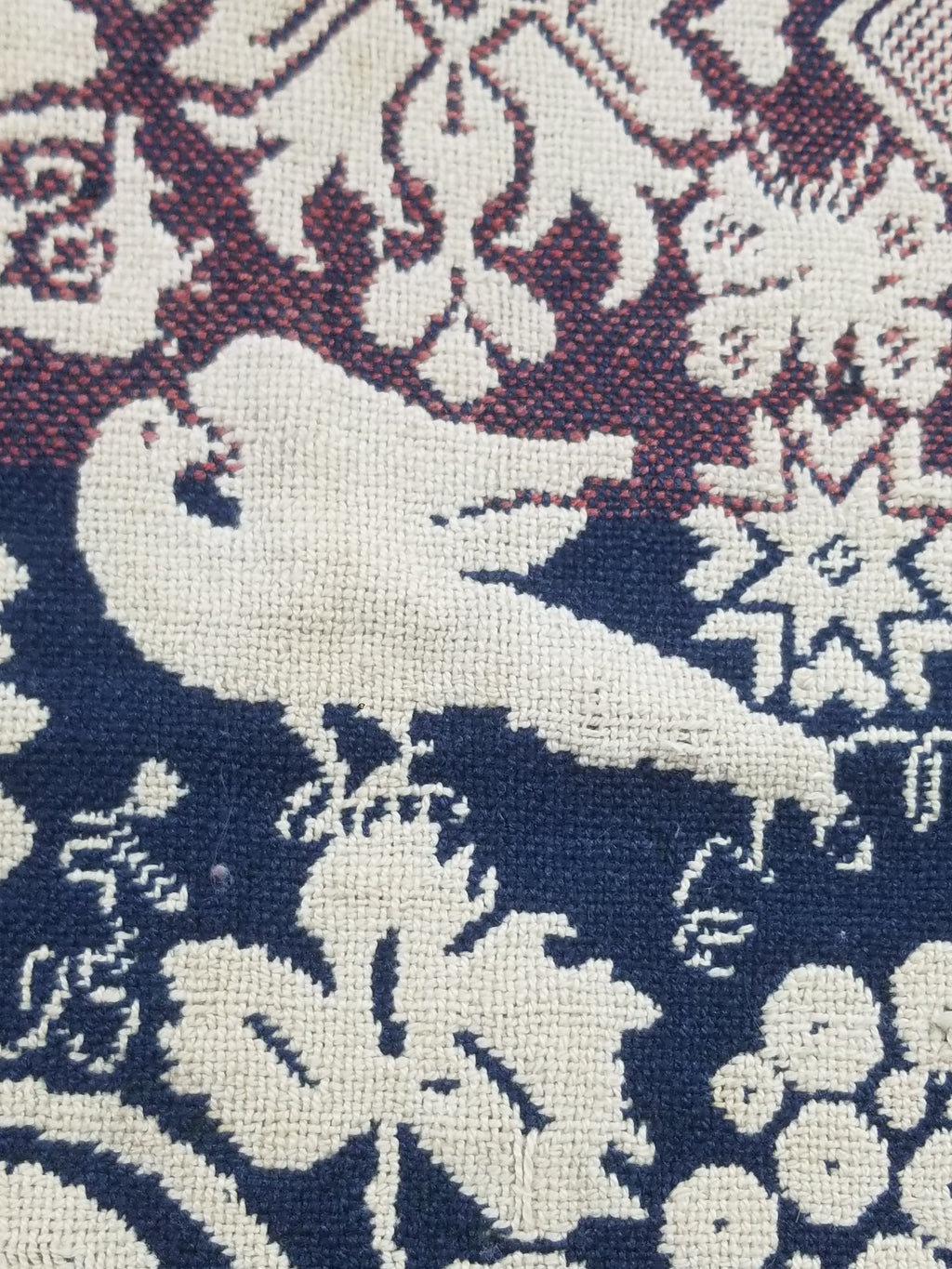 Antique 1841 American Jacquard Woven Reversible Coverlet 187x187cm