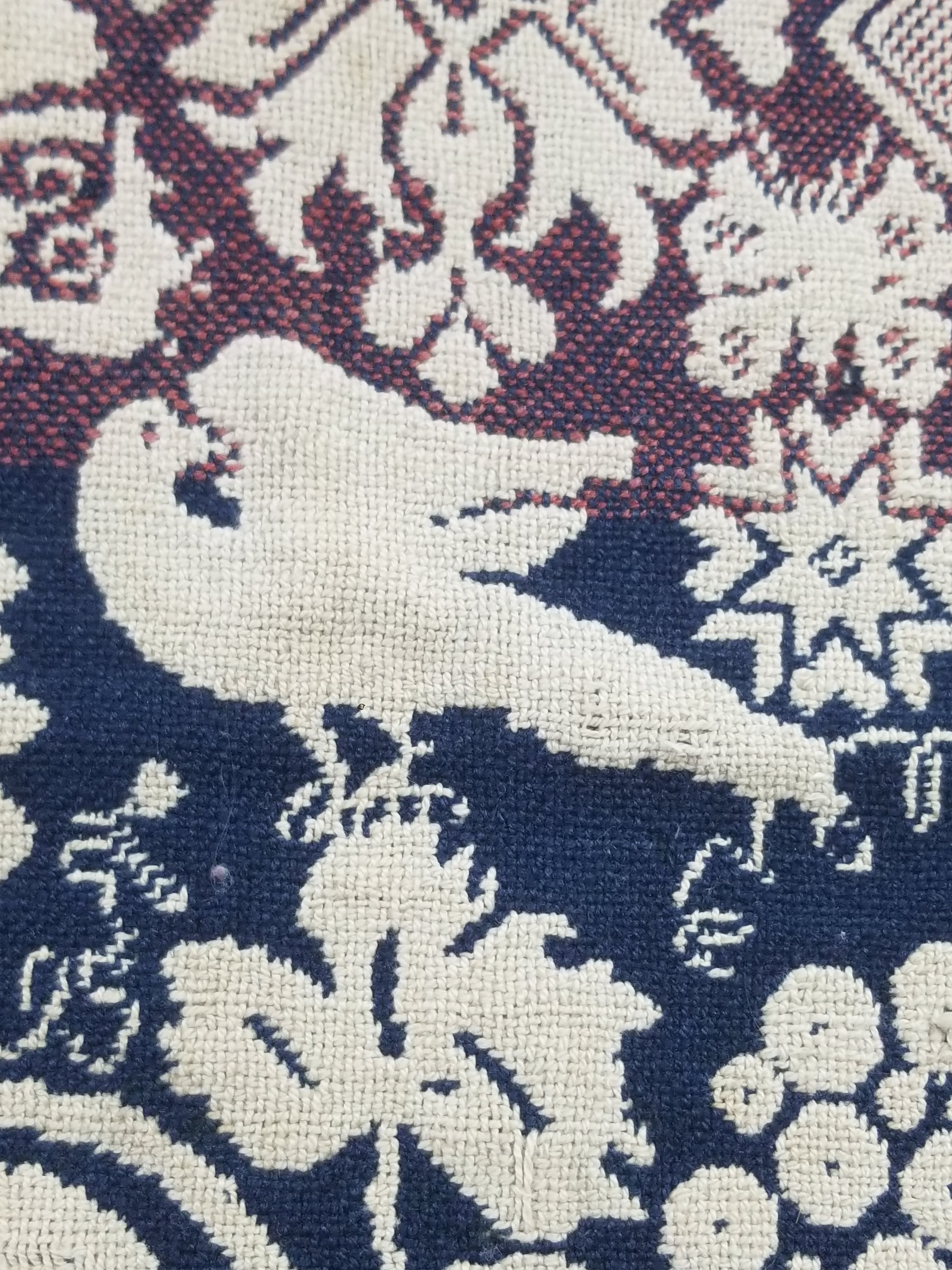 Antique 1841 American Jacquard Woven Reversible Coverlet 187x187cm