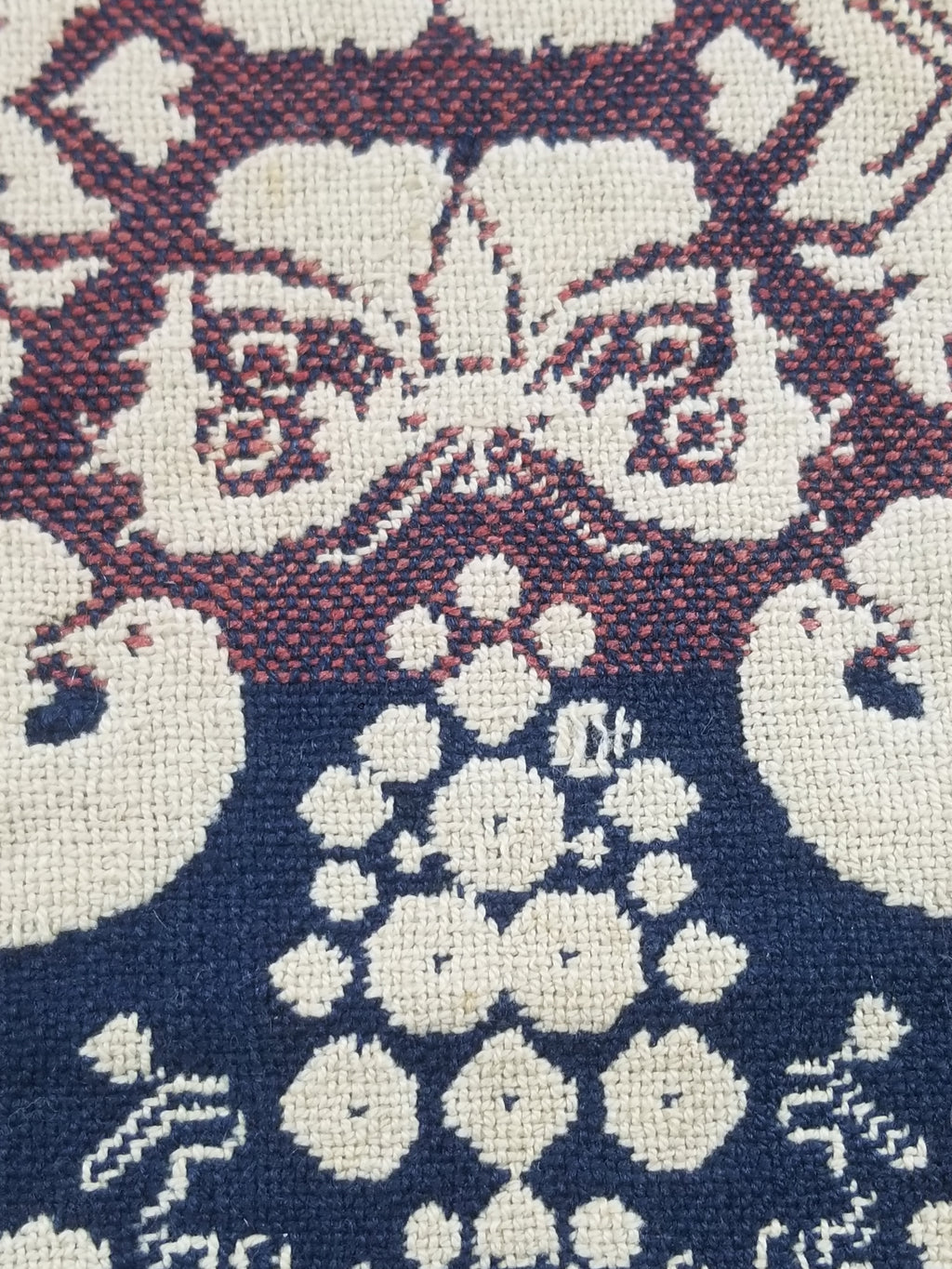 Antique 1841 American Jacquard Woven Reversible Coverlet 187x187cm