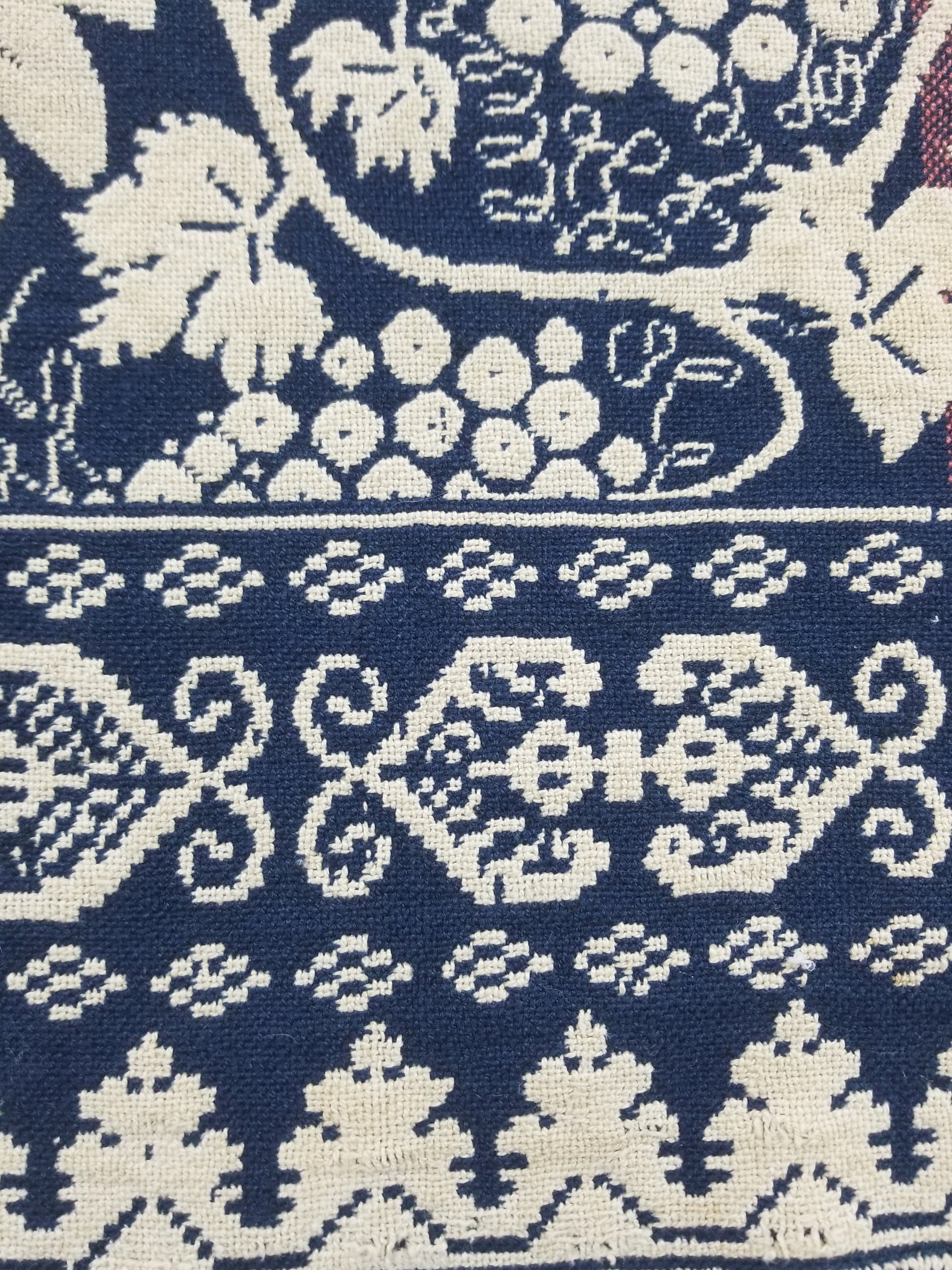 Antique 1841 American Jacquard Woven Reversible Coverlet 187x187cm