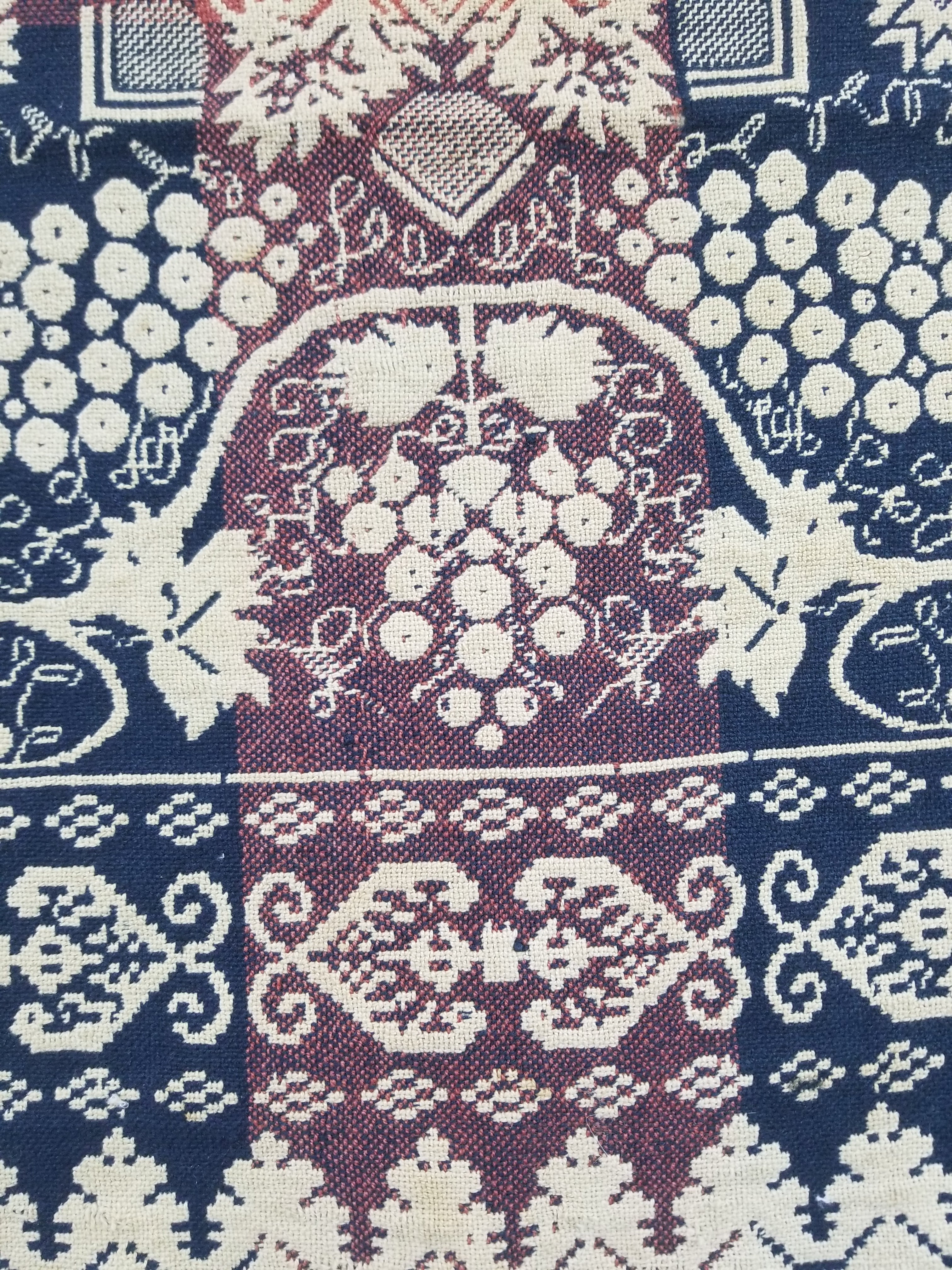 Antique 1841 American Jacquard Woven Reversible Coverlet 187x187cm