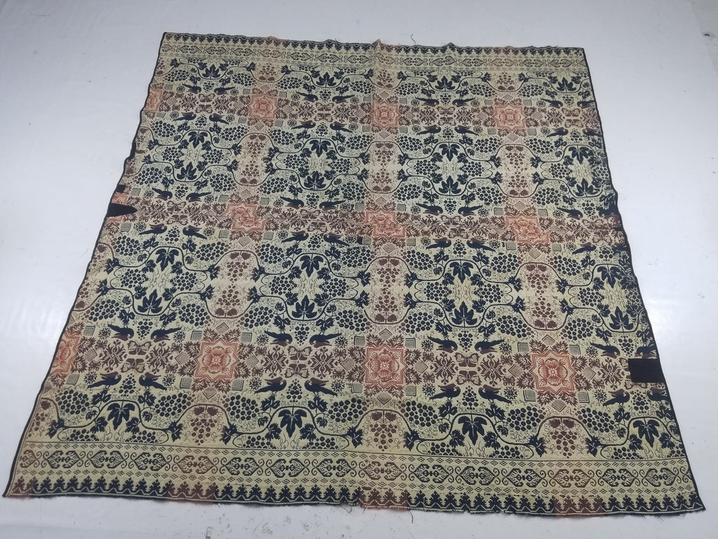 Antique 1841 American Jacquard Woven Reversible Coverlet 187x187cm