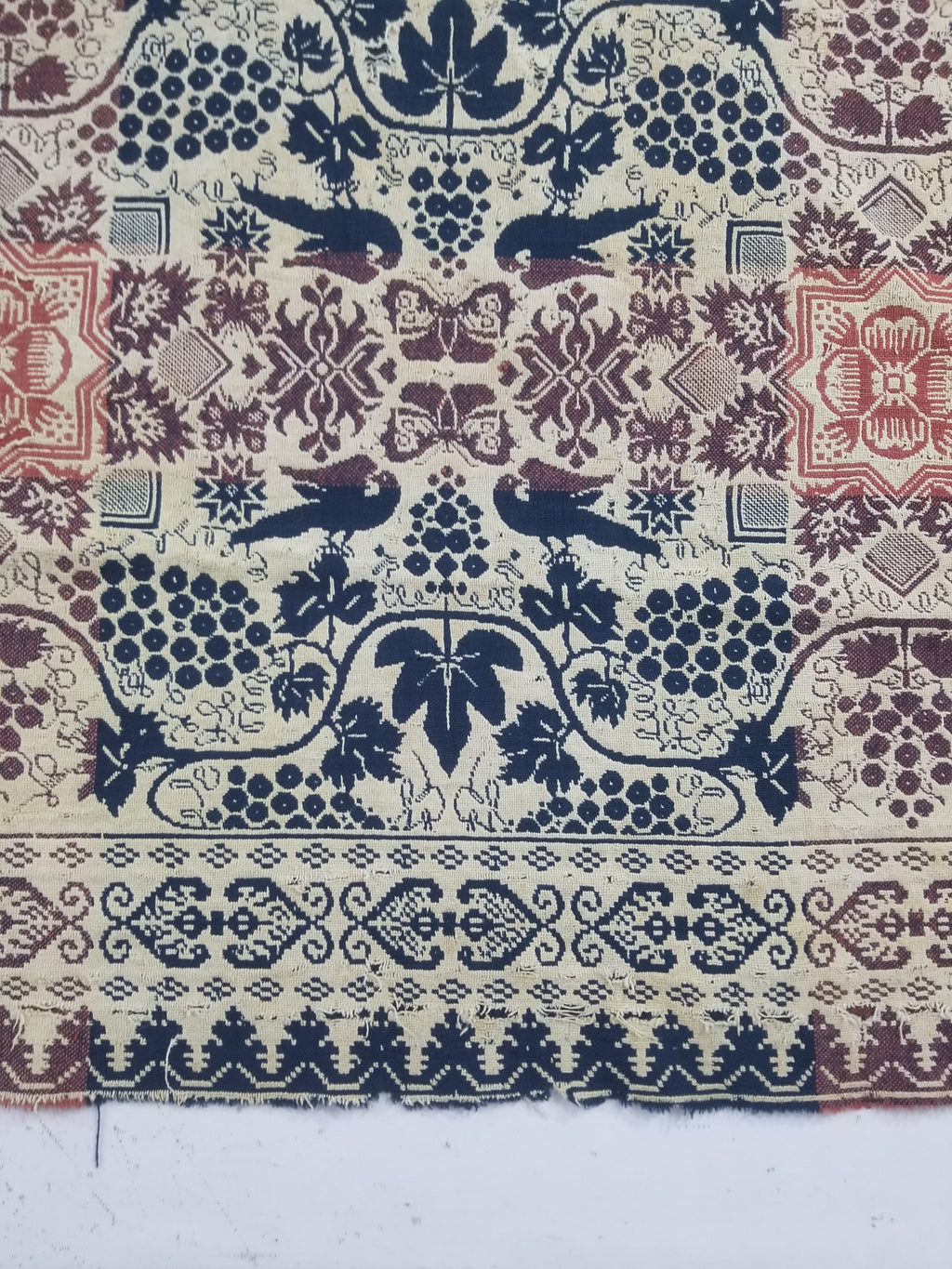 Antique 1841 American Jacquard Woven Reversible Coverlet 187x187cm