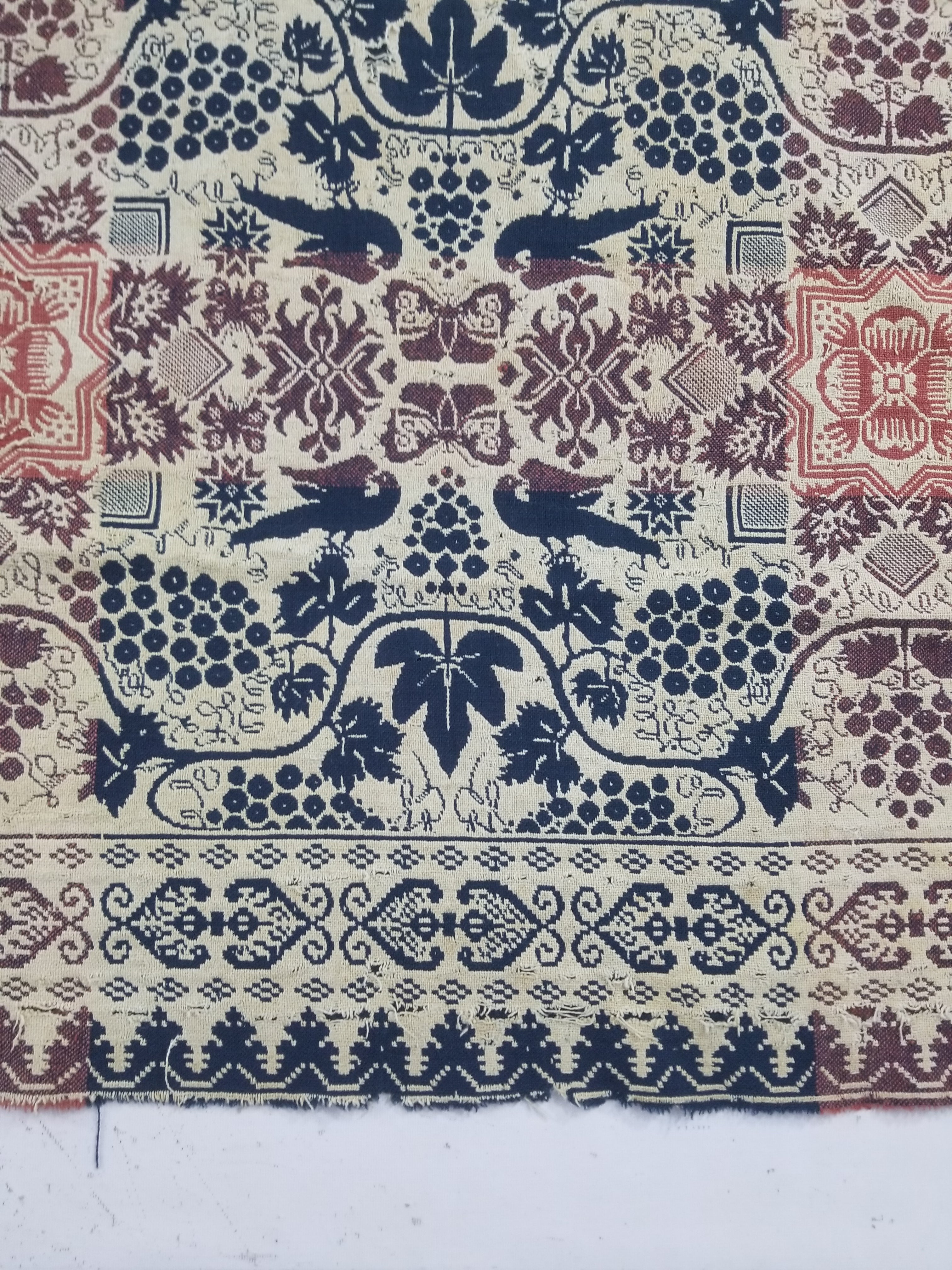 Antique 1841 American Jacquard Woven Reversible Coverlet 187x187cm