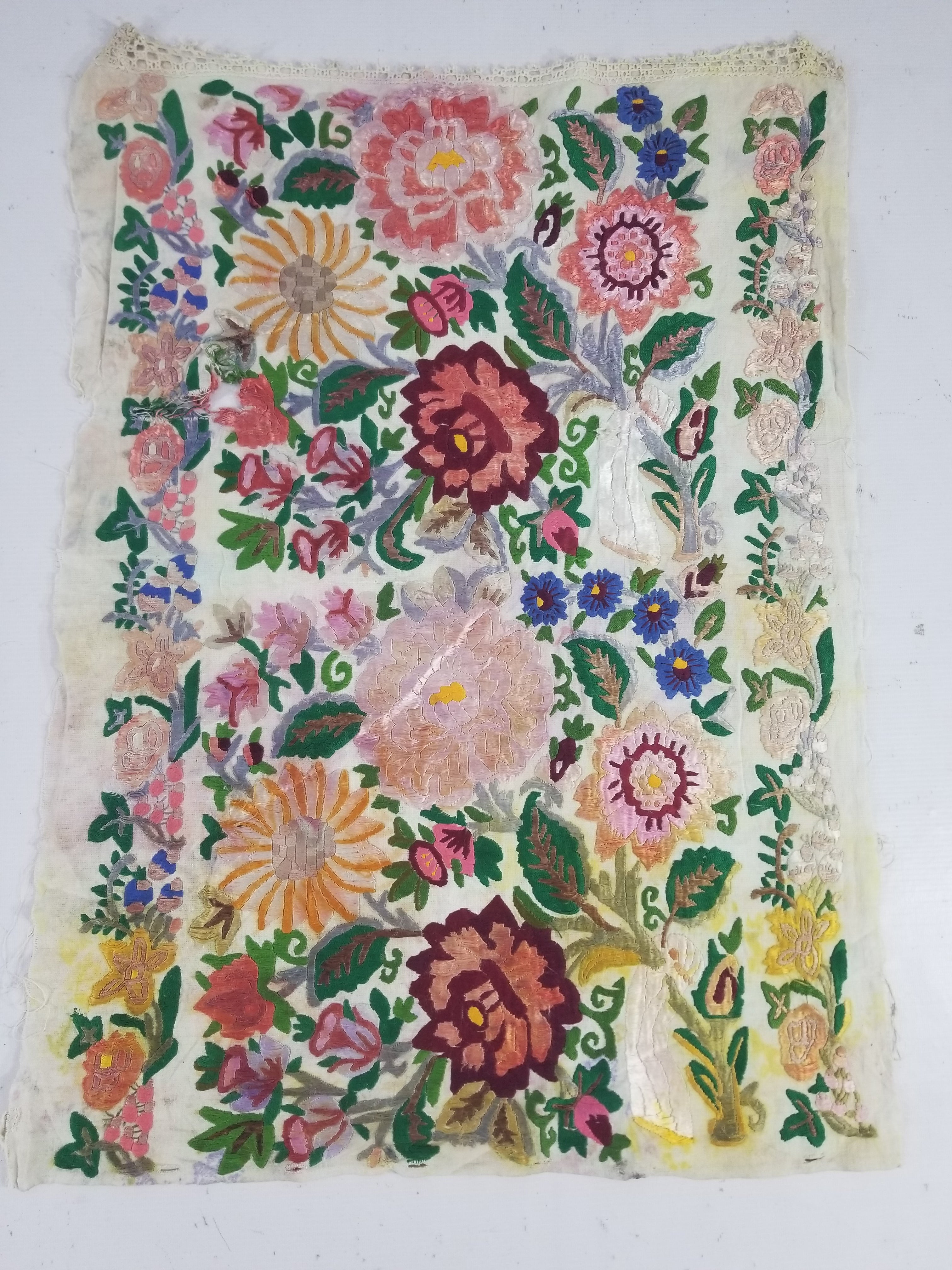 Antique Hunagrian Matyo Hand Embroidered Floral Textile 79x55cm