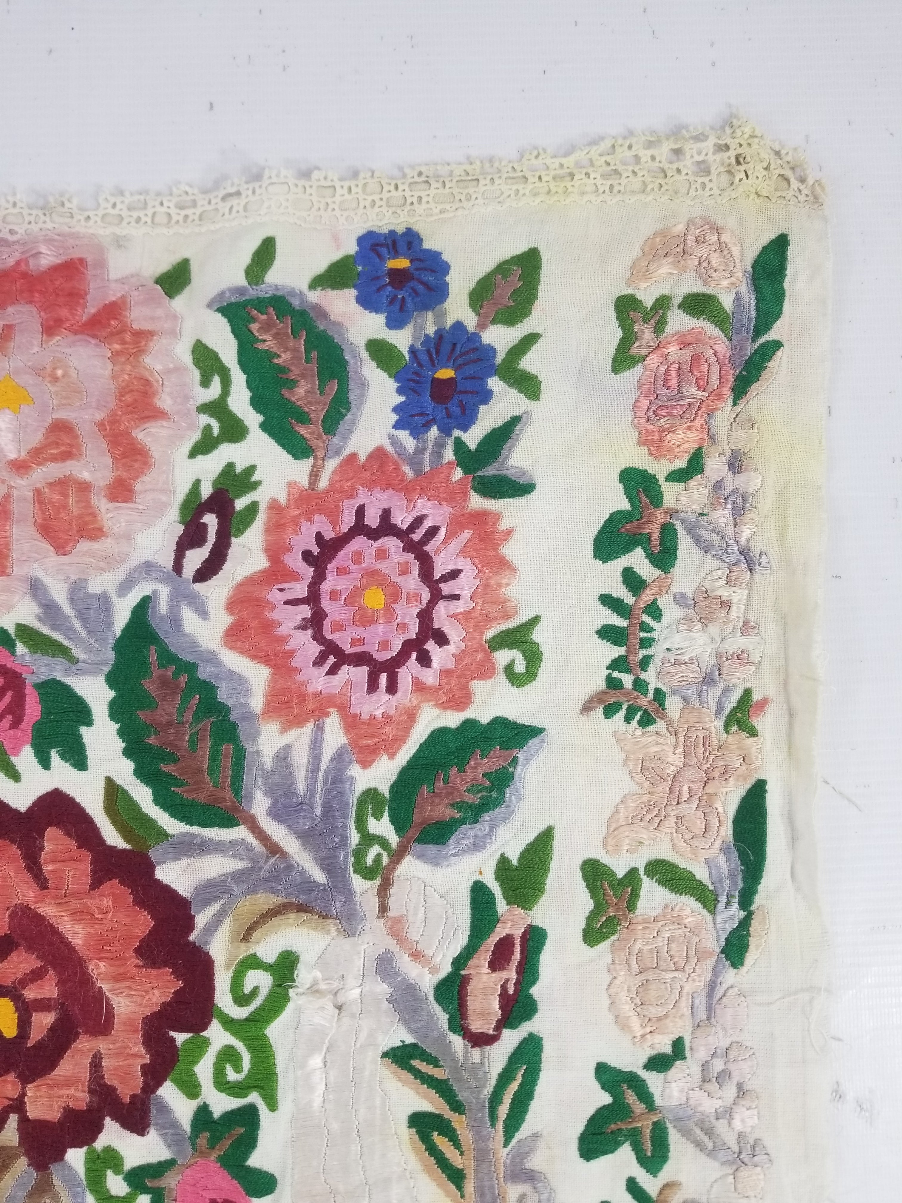 Antique Hunagrian Matyo Hand Embroidered Floral Textile 79x55cm