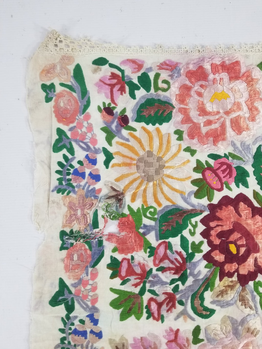 Antique Hunagrian Matyo Hand Embroidered Floral Textile 79x55cm