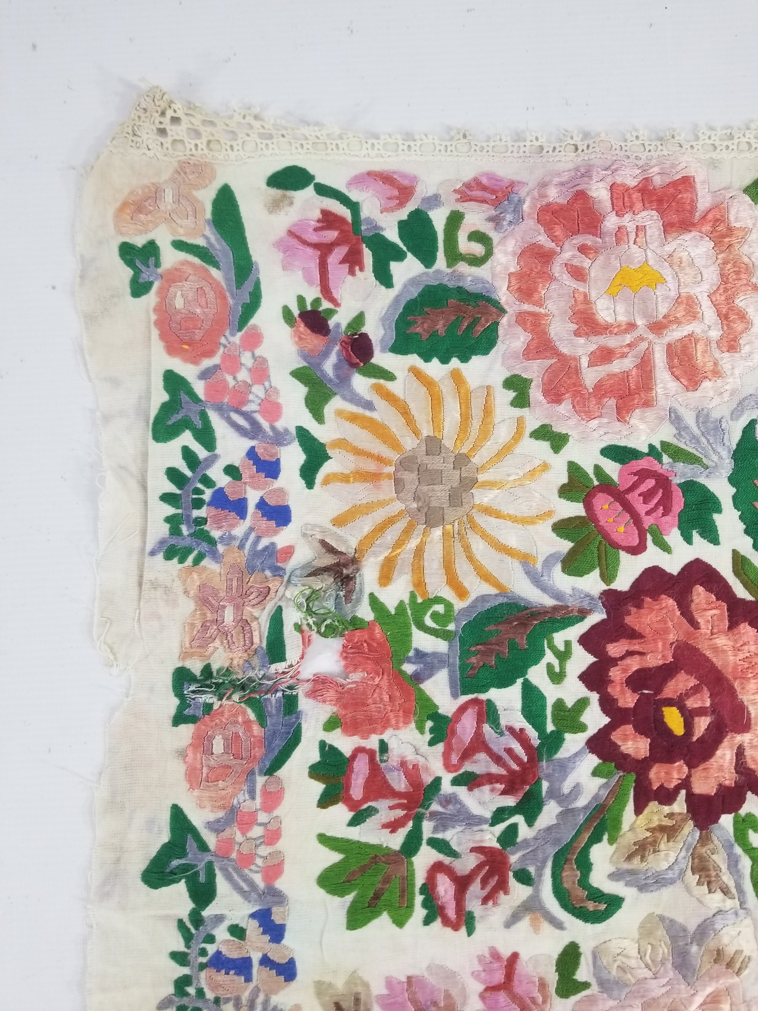 Antique Hunagrian Matyo Hand Embroidered Floral Textile 79x55cm