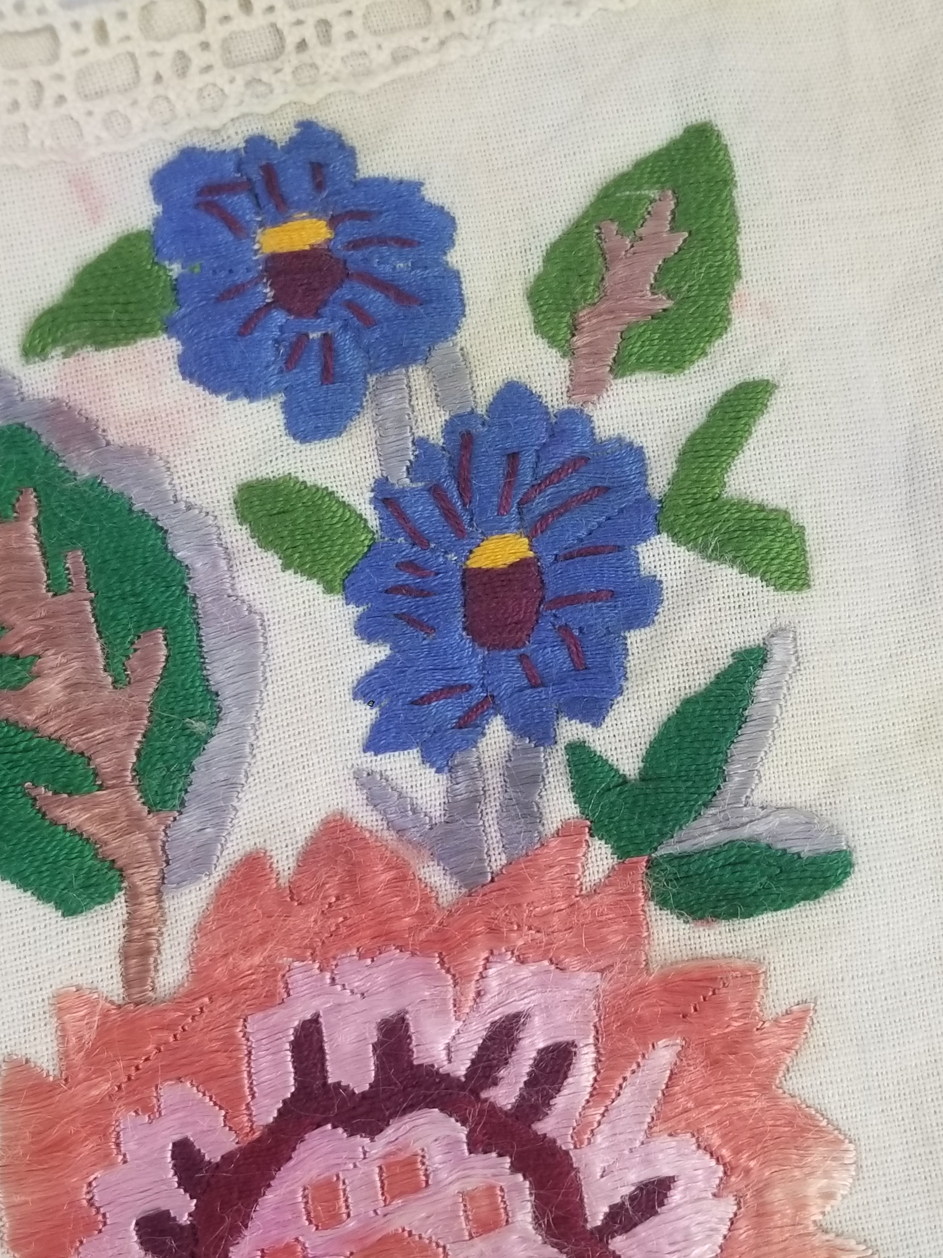 Antique Hunagrian Matyo Hand Embroidered Floral Textile 79x55cm
