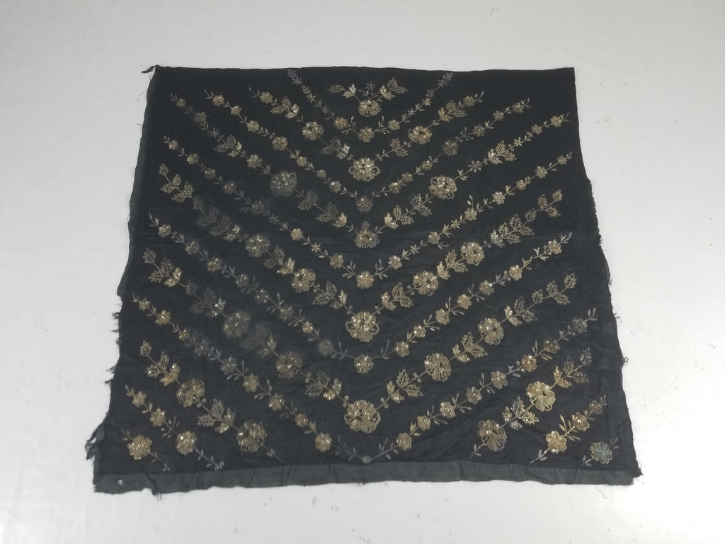 Antique European Metallic Embroidered Floral Textile 121x115cm