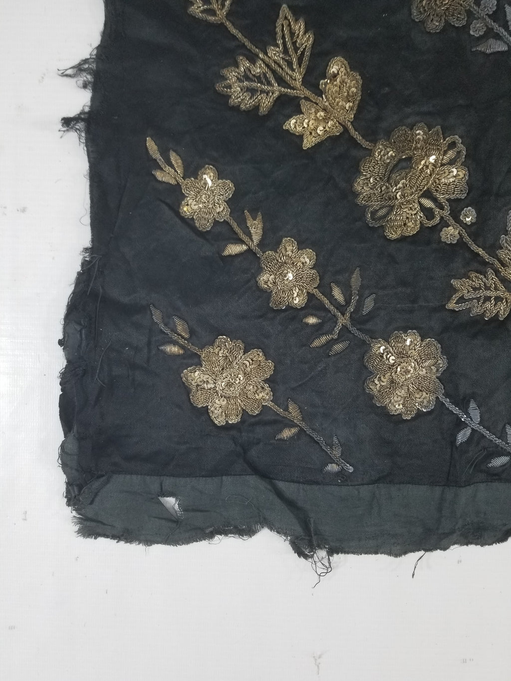 Antique European Metallic Embroidered Floral Textile 121x115cm