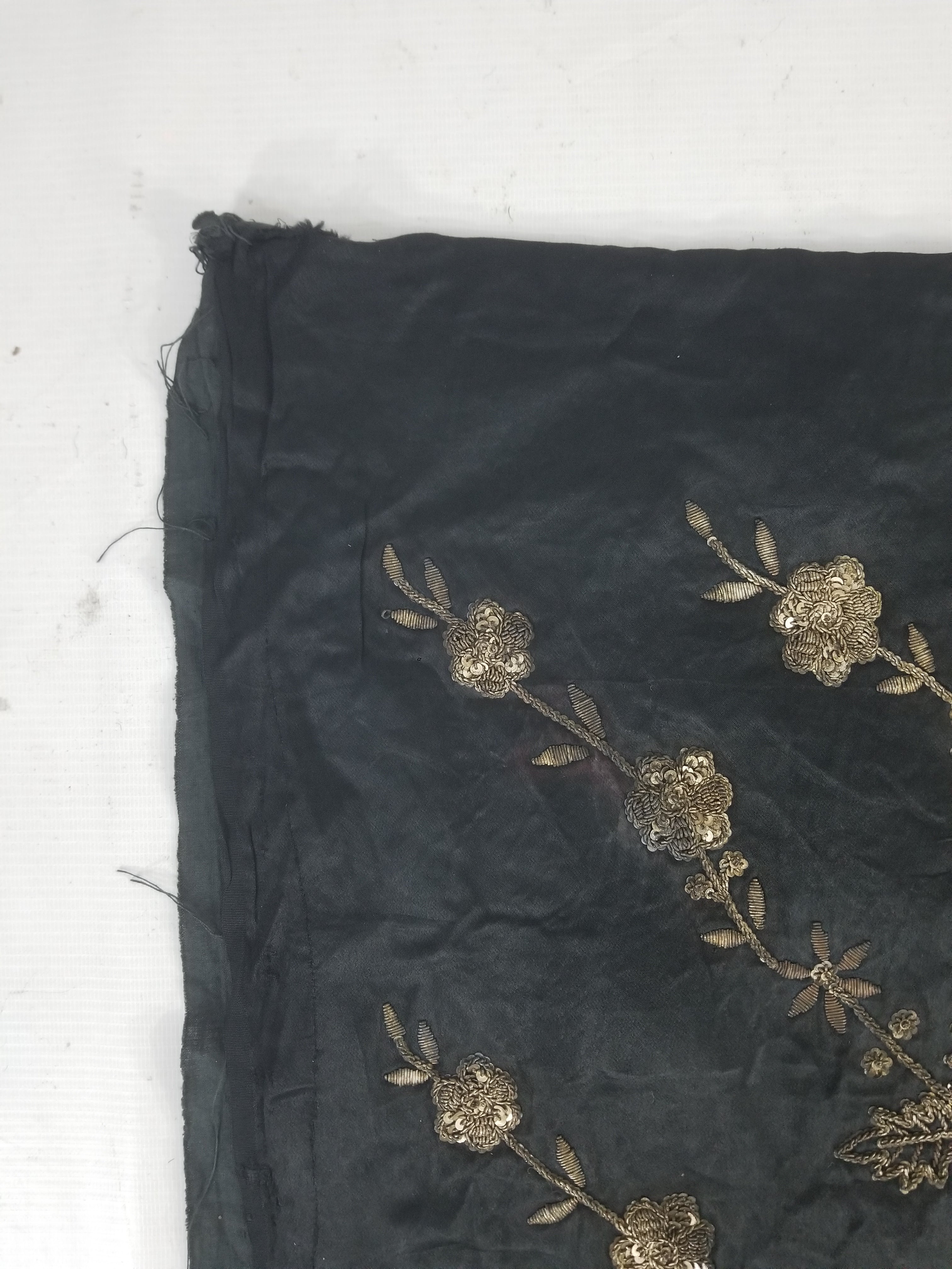 Antique European Metallic Embroidered Floral Textile 121x115cm