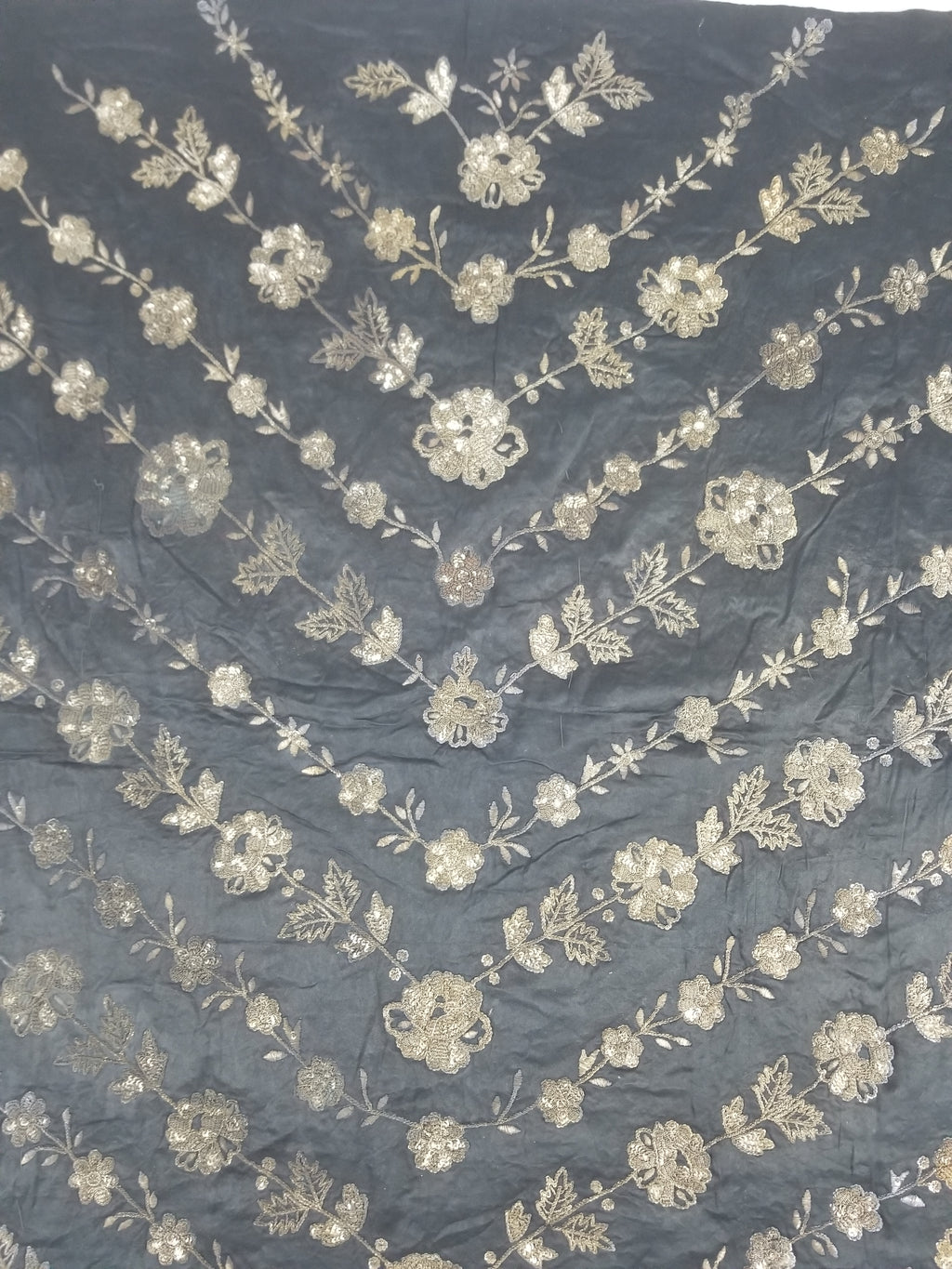 Antique European Metallic Embroidered Floral Textile 121x115cm