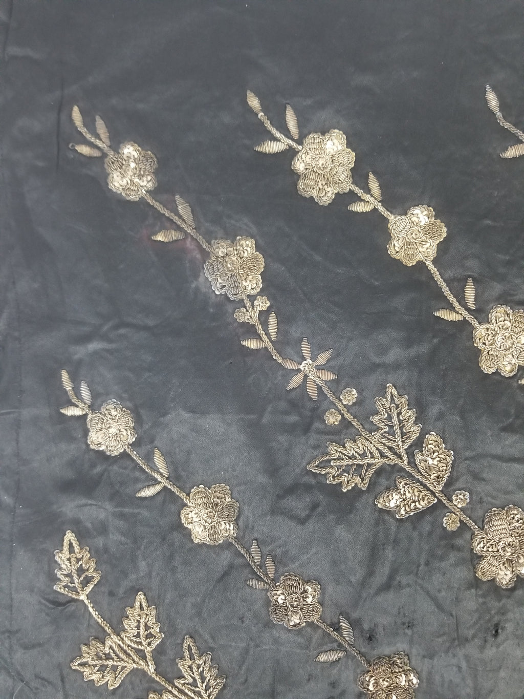 Antique European Metallic Embroidered Floral Textile 121x115cm