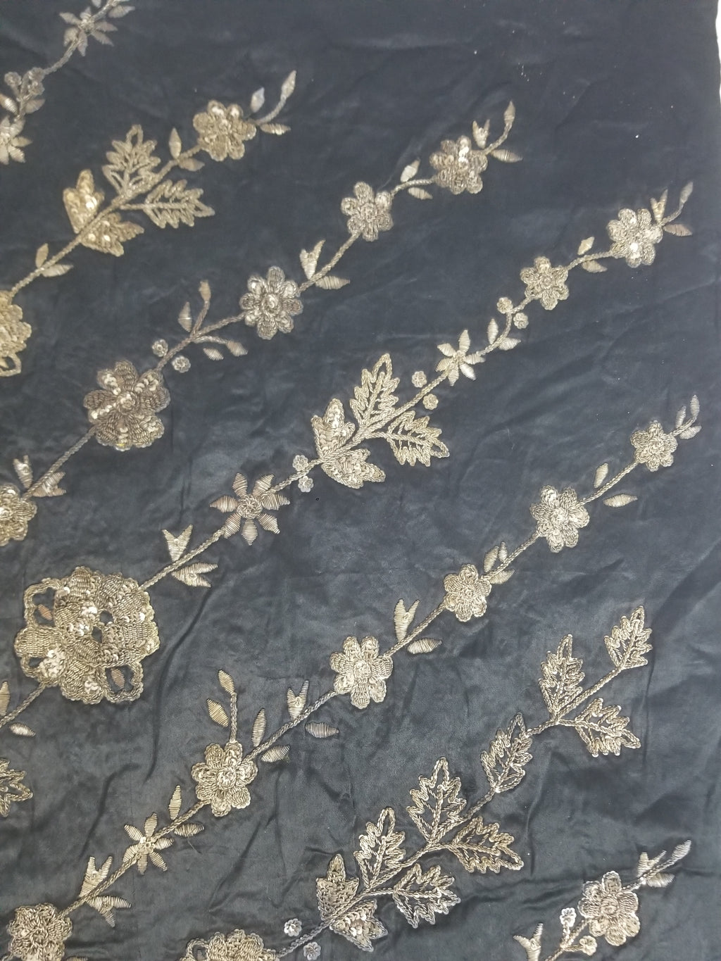 Antique European Metallic Embroidered Floral Textile 121x115cm