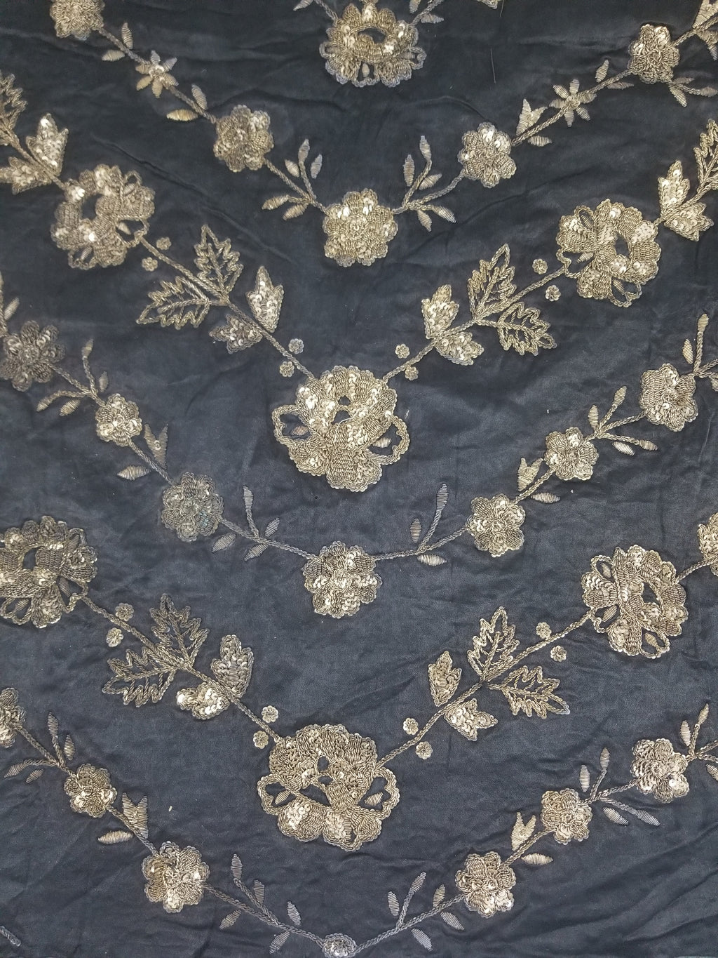 Antique European Metallic Embroidered Floral Textile 121x115cm