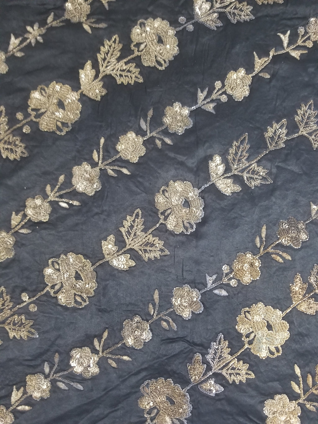 Antique European Metallic Embroidered Floral Textile 121x115cm