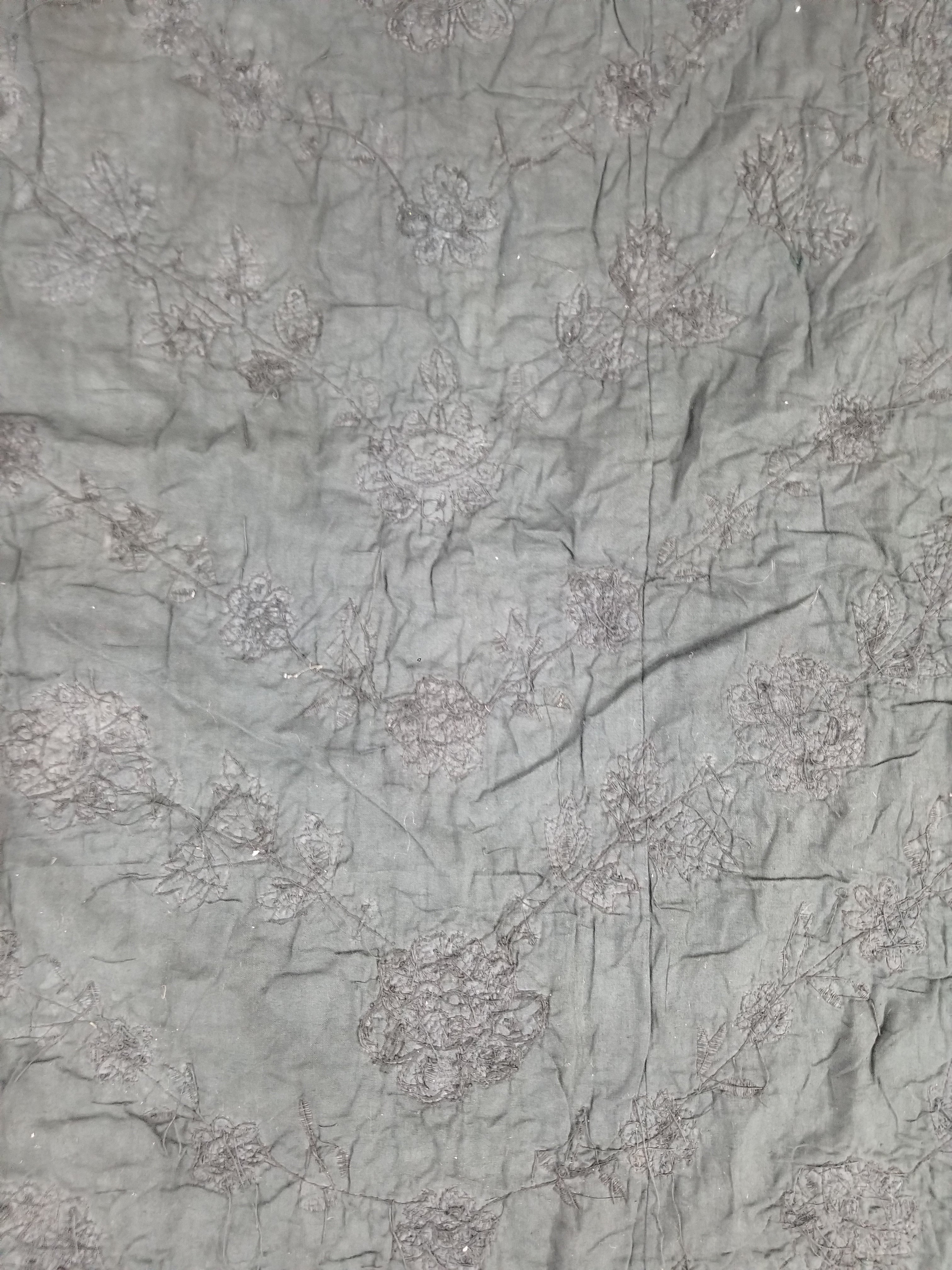 Antique European Metallic Embroidered Floral Textile 121x115cm