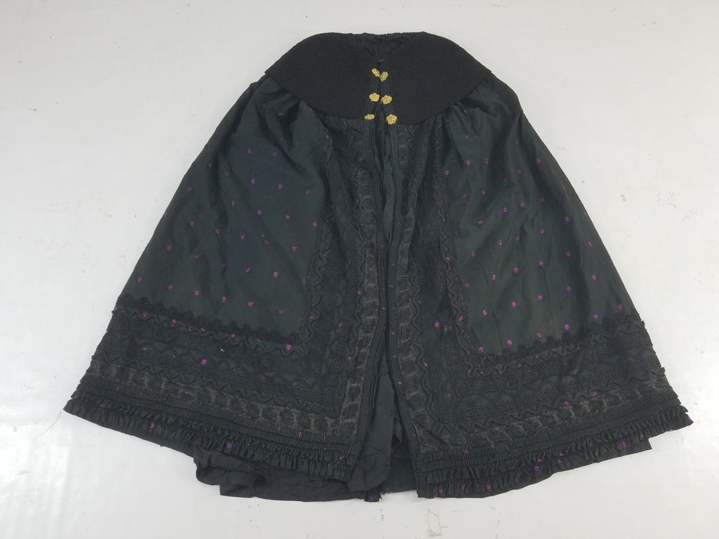 Vintage Victorian Floral Embroidery Gold Frog Closures Cape Cloak 128x118cm