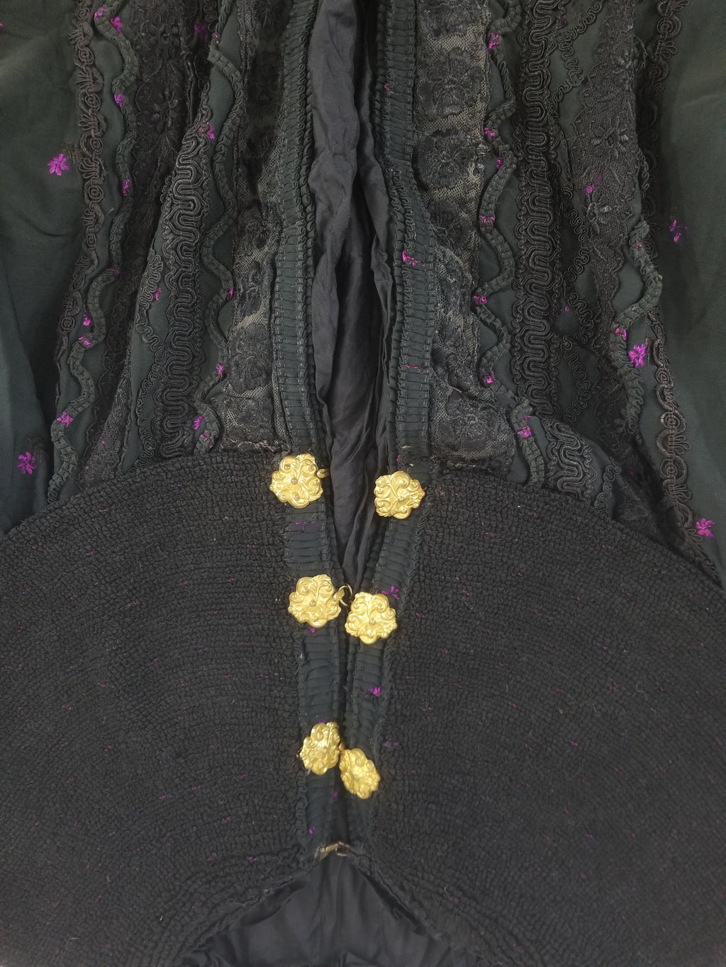Vintage Victorian Floral Embroidery Gold Frog Closures Cape Cloak 128x118cm