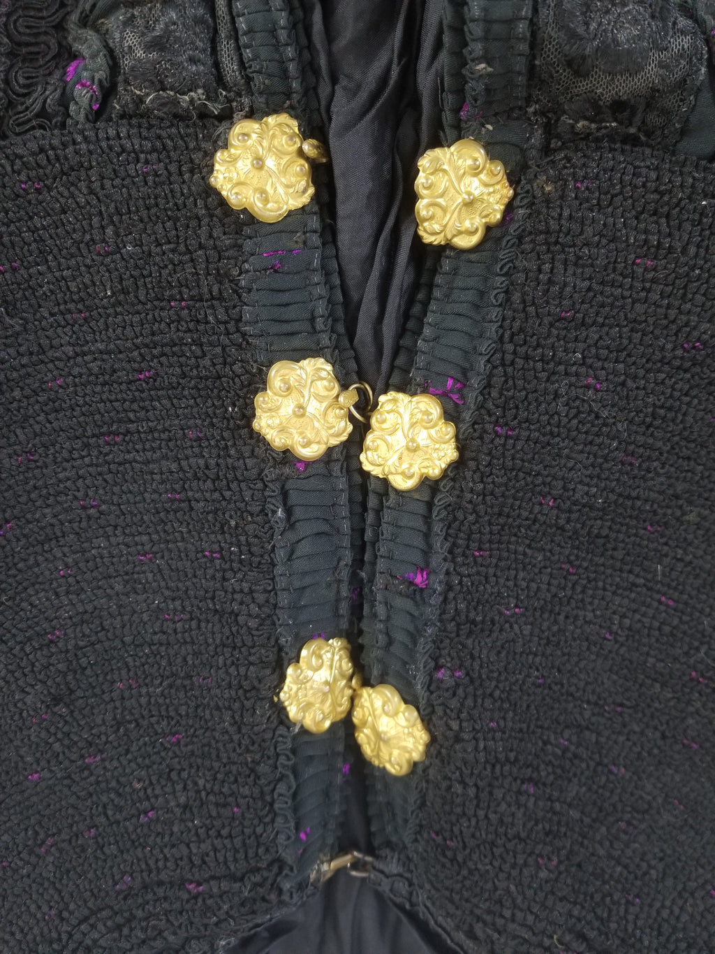 Vintage Victorian Floral Embroidery Gold Frog Closures Cape Cloak 128x118cm