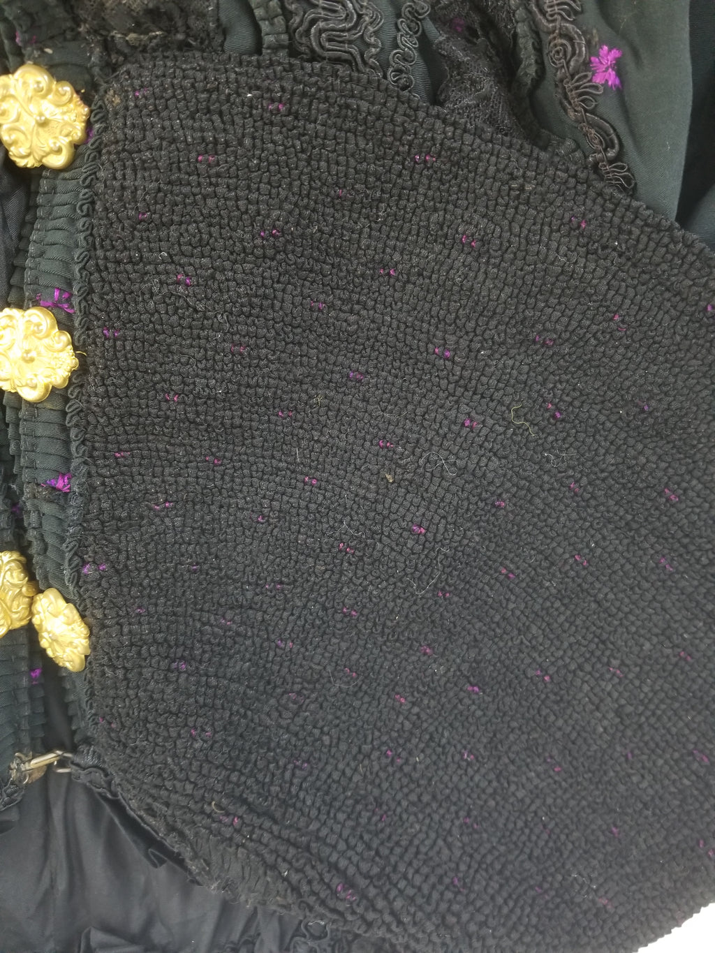 Vintage Victorian Floral Embroidery Gold Frog Closures Cape Cloak 128x118cm