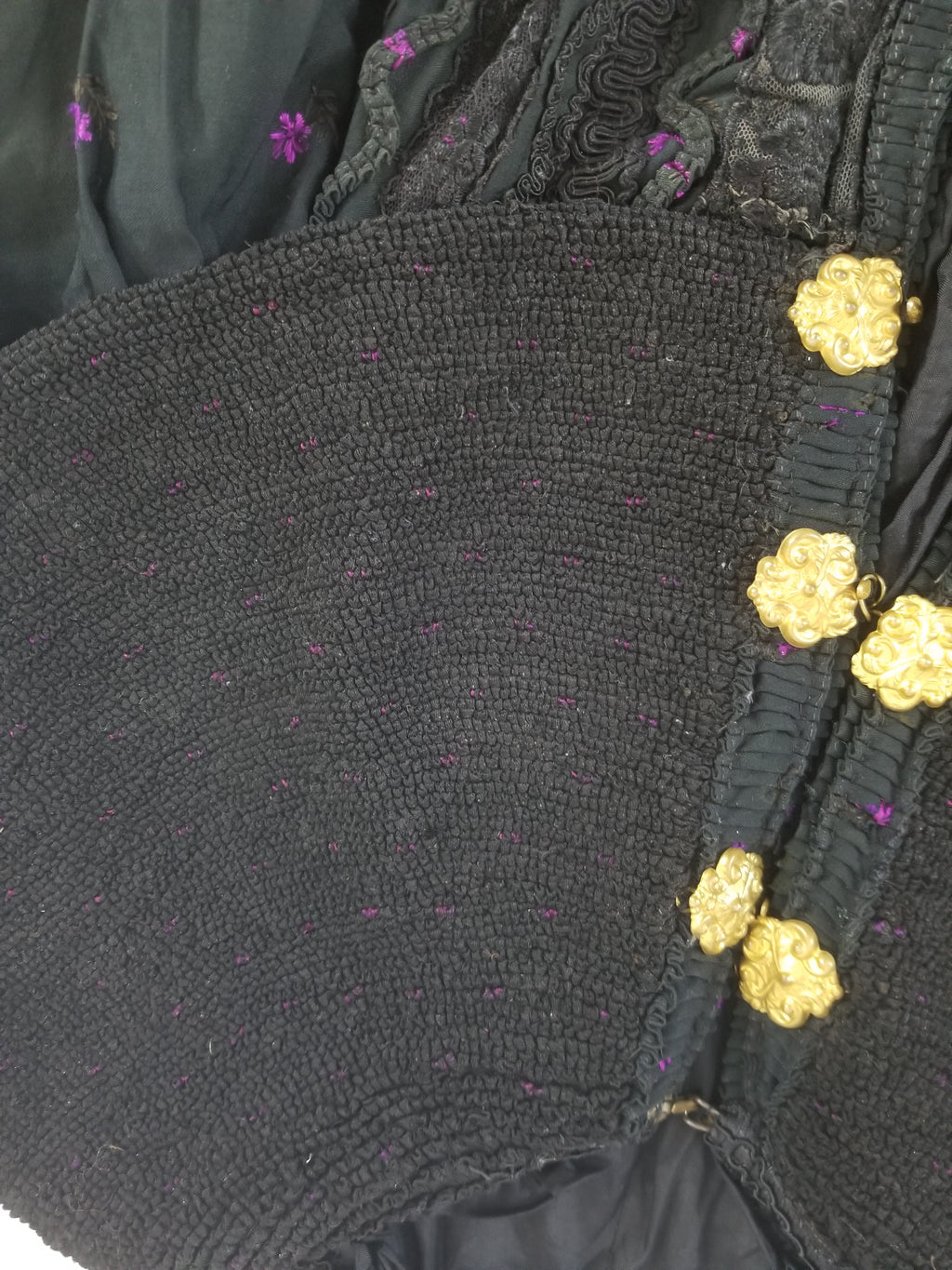 Vintage Victorian Floral Embroidery Gold Frog Closures Cape Cloak 128x118cm