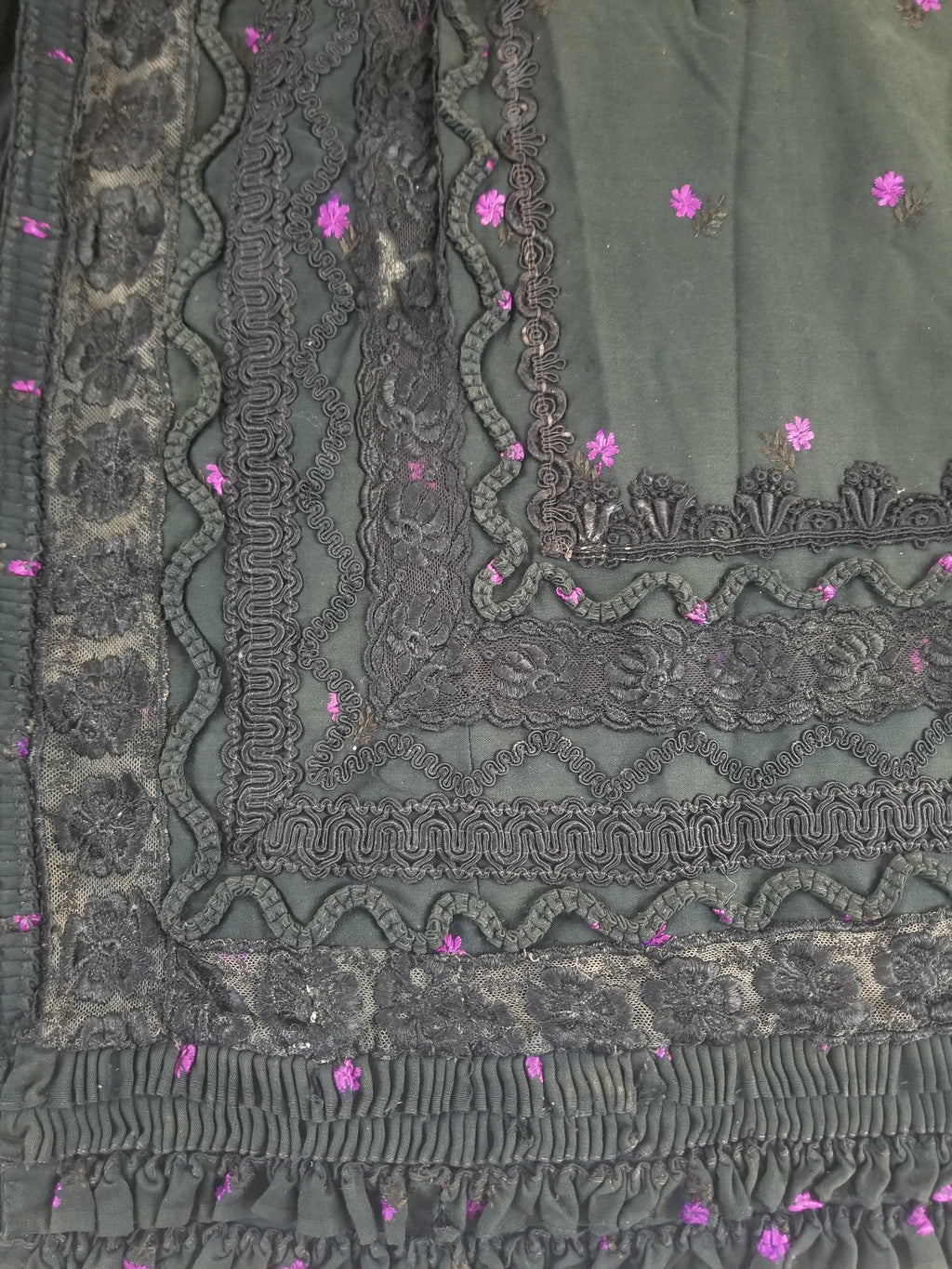 Vintage Victorian Floral Embroidery Gold Frog Closures Cape Cloak 128x118cm