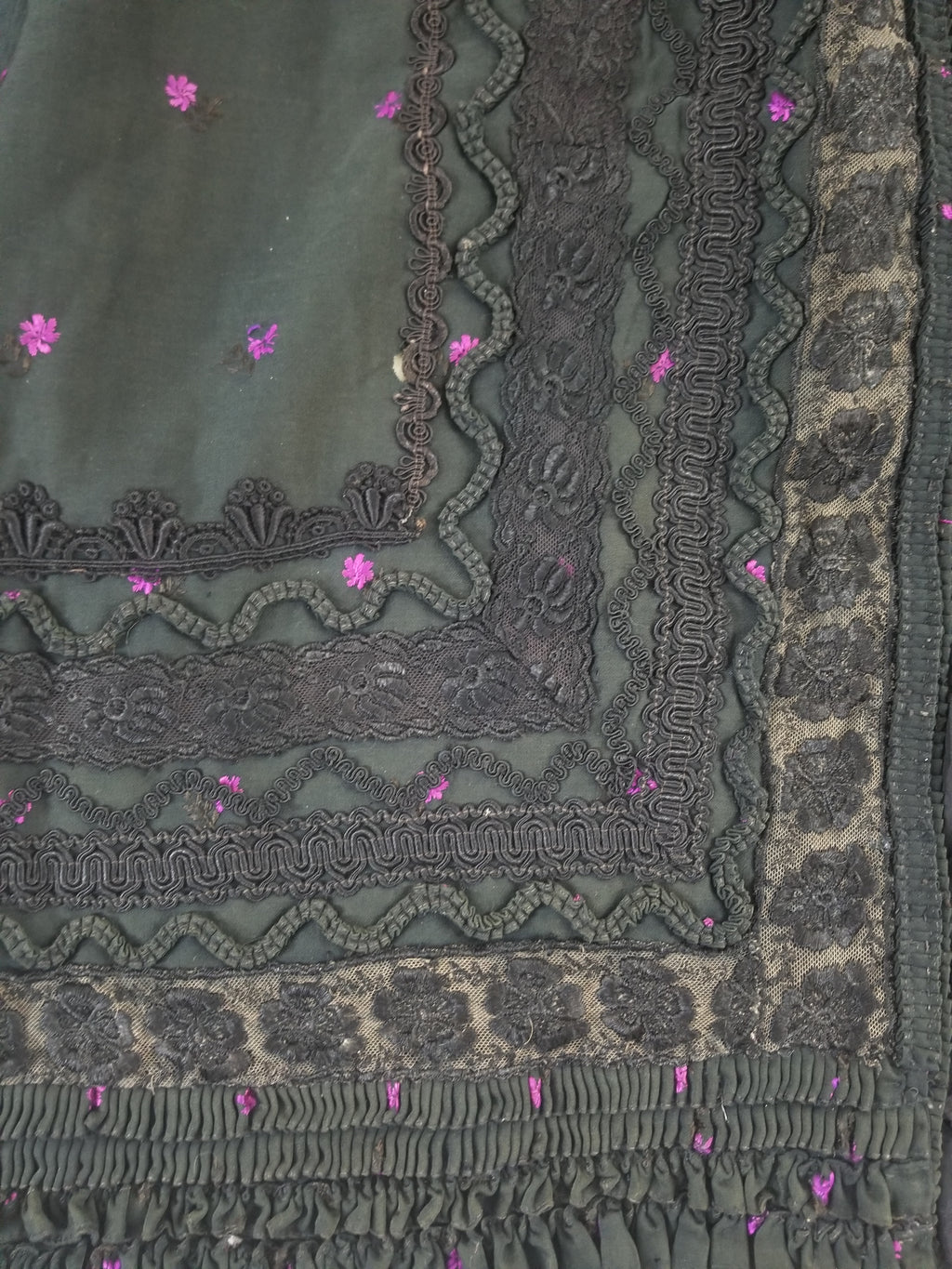 Vintage Victorian Floral Embroidery Gold Frog Closures Cape Cloak 128x118cm