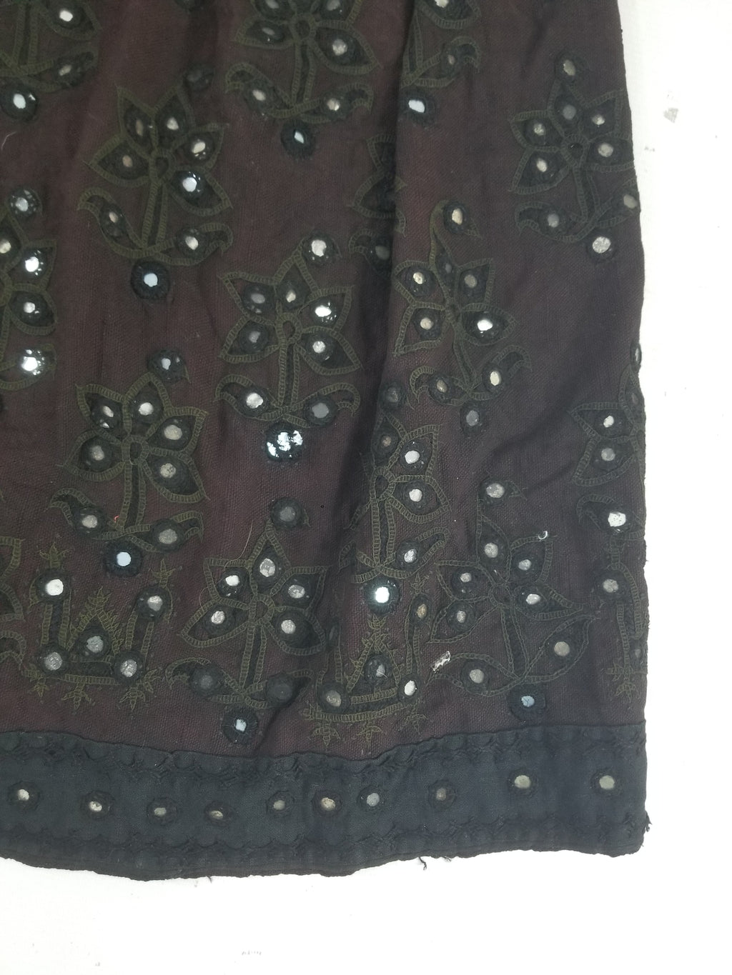 Vintage Traditional Indian Embroidered Mirrorwork Mini Skirt 78x71cm