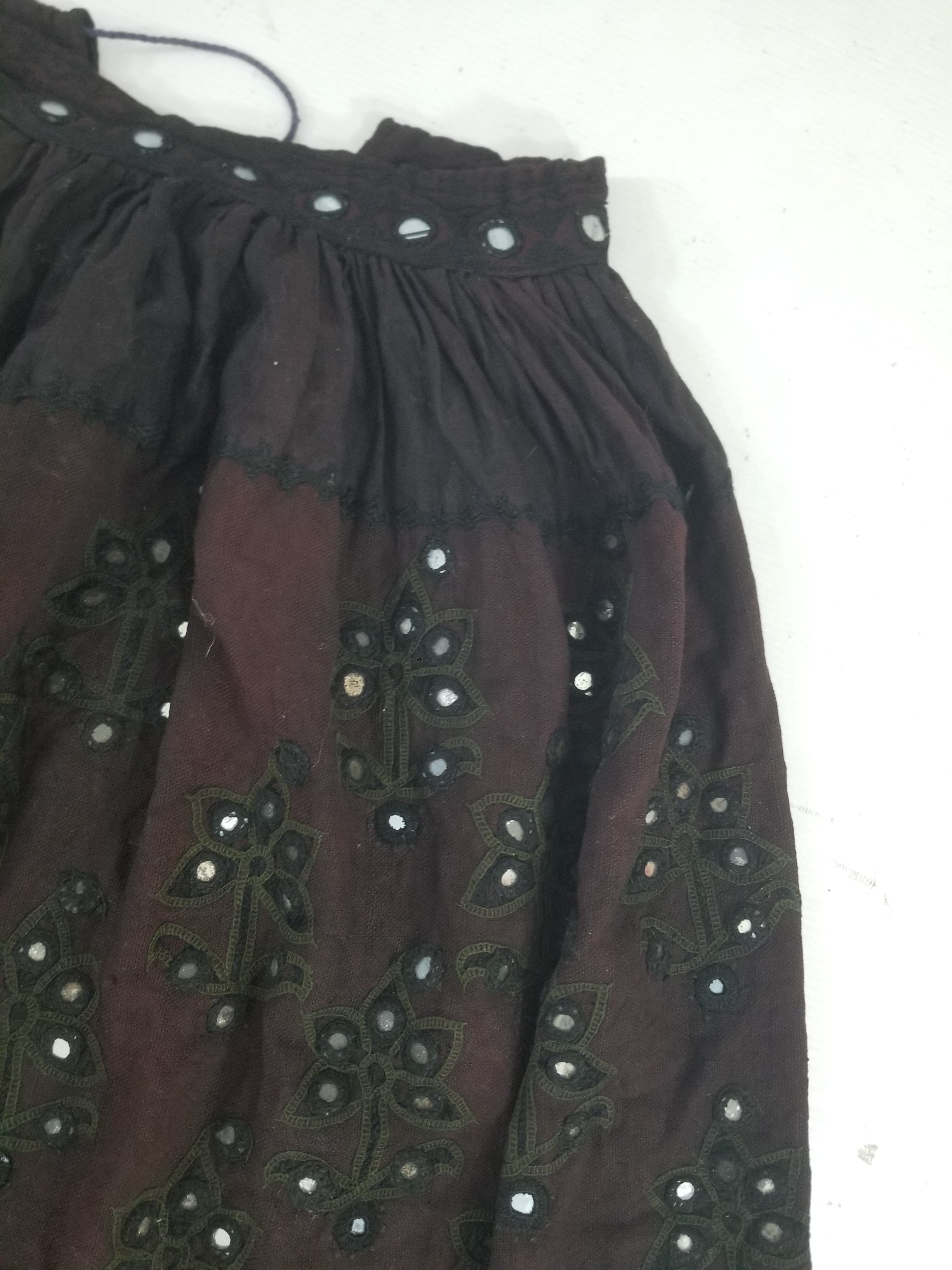 Vintage Traditional Indian Embroidered Mirrorwork Mini Skirt 78x71cm