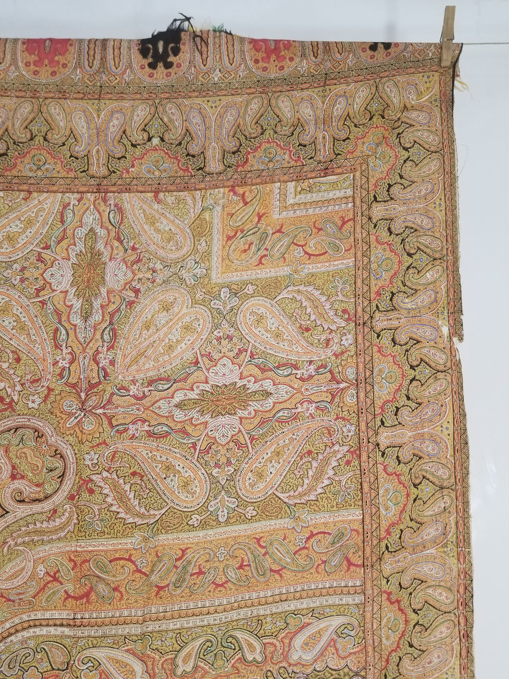 Antique Traditional Indian Paisley Woven Wool Shawl 161x158cm