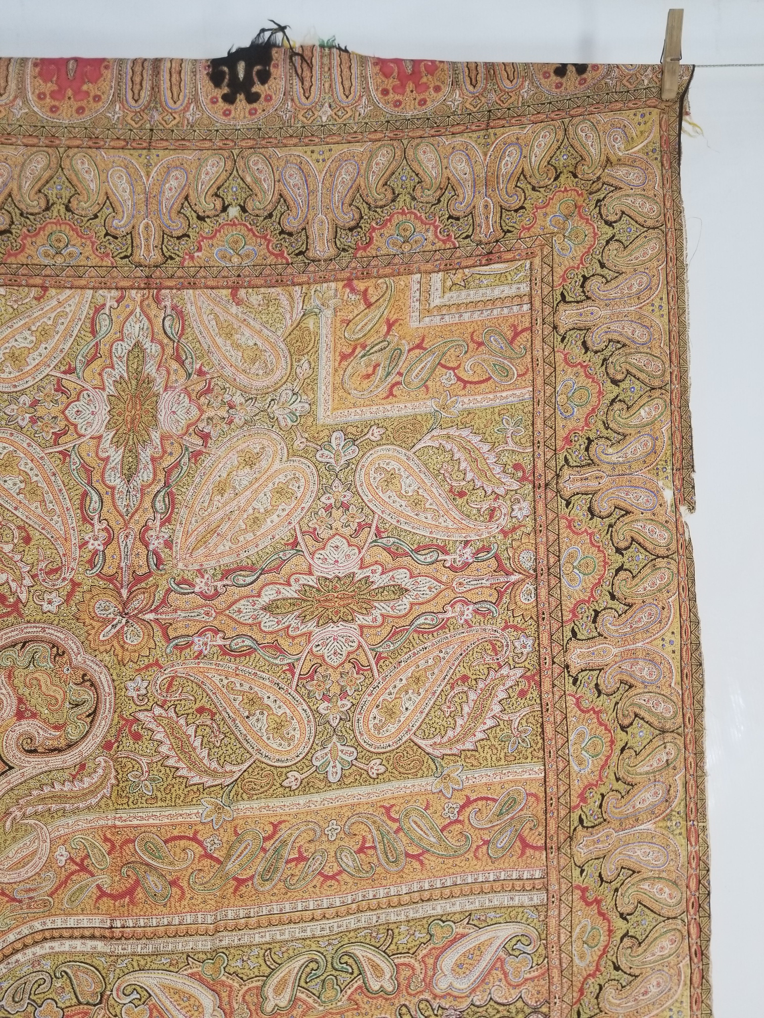 Antique Traditional Indian Paisley Woven Wool Shawl 161x158cm