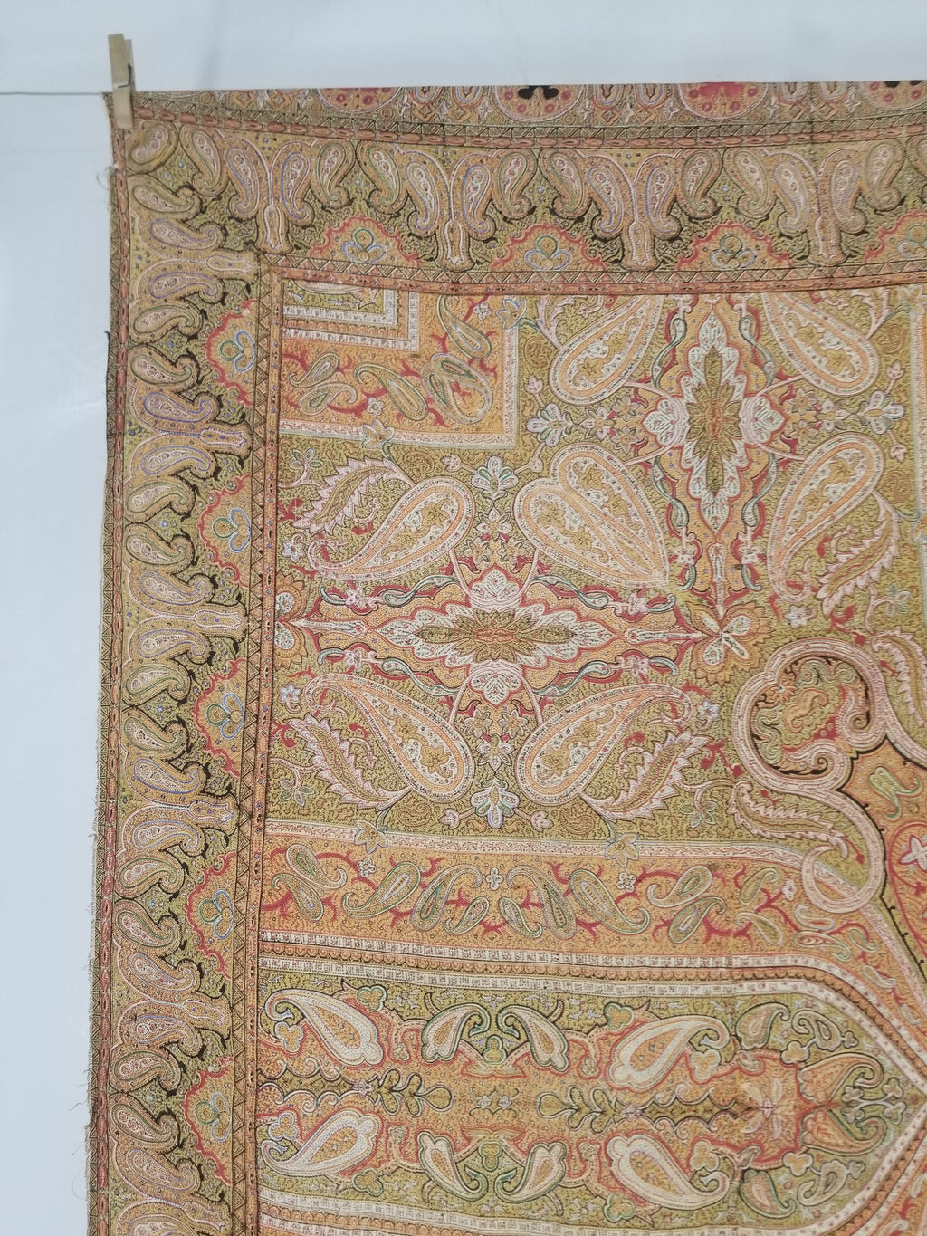 Antique Traditional Indian Paisley Woven Wool Shawl 161x158cm