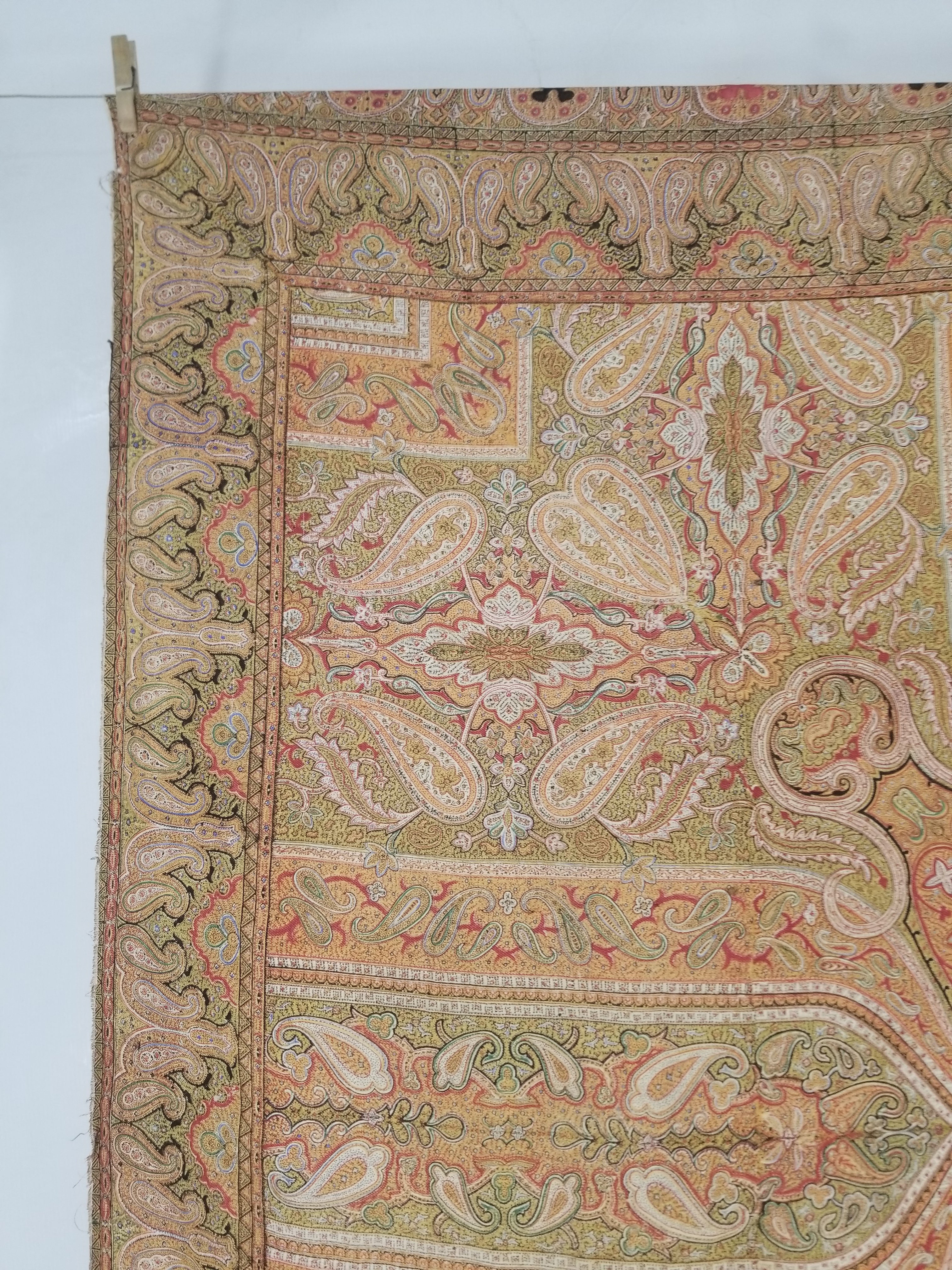 Antique Traditional Indian Paisley Woven Wool Shawl 161x158cm