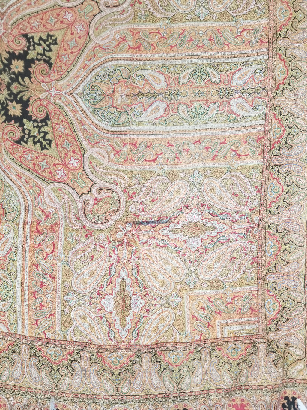 Antique Traditional Indian Paisley Woven Wool Shawl 161x158cm