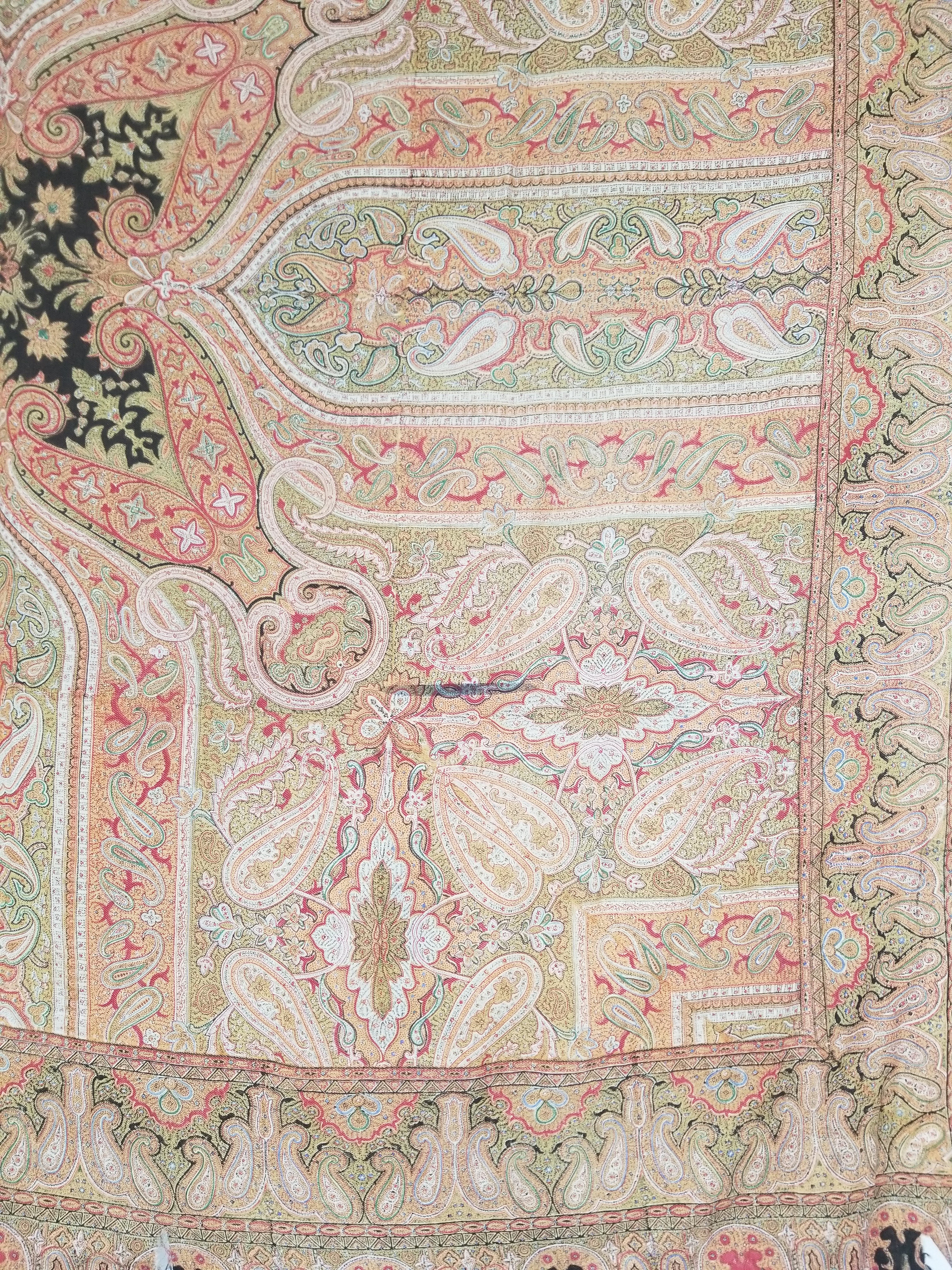 Antique Traditional Indian Paisley Woven Wool Shawl 161x158cm