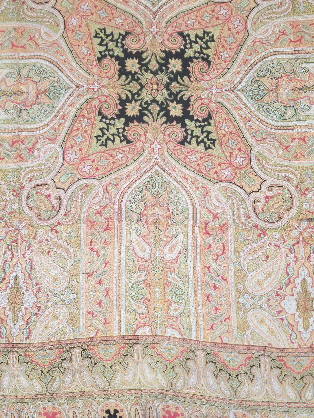 Antique Traditional Indian Paisley Woven Wool Shawl 161x158cm