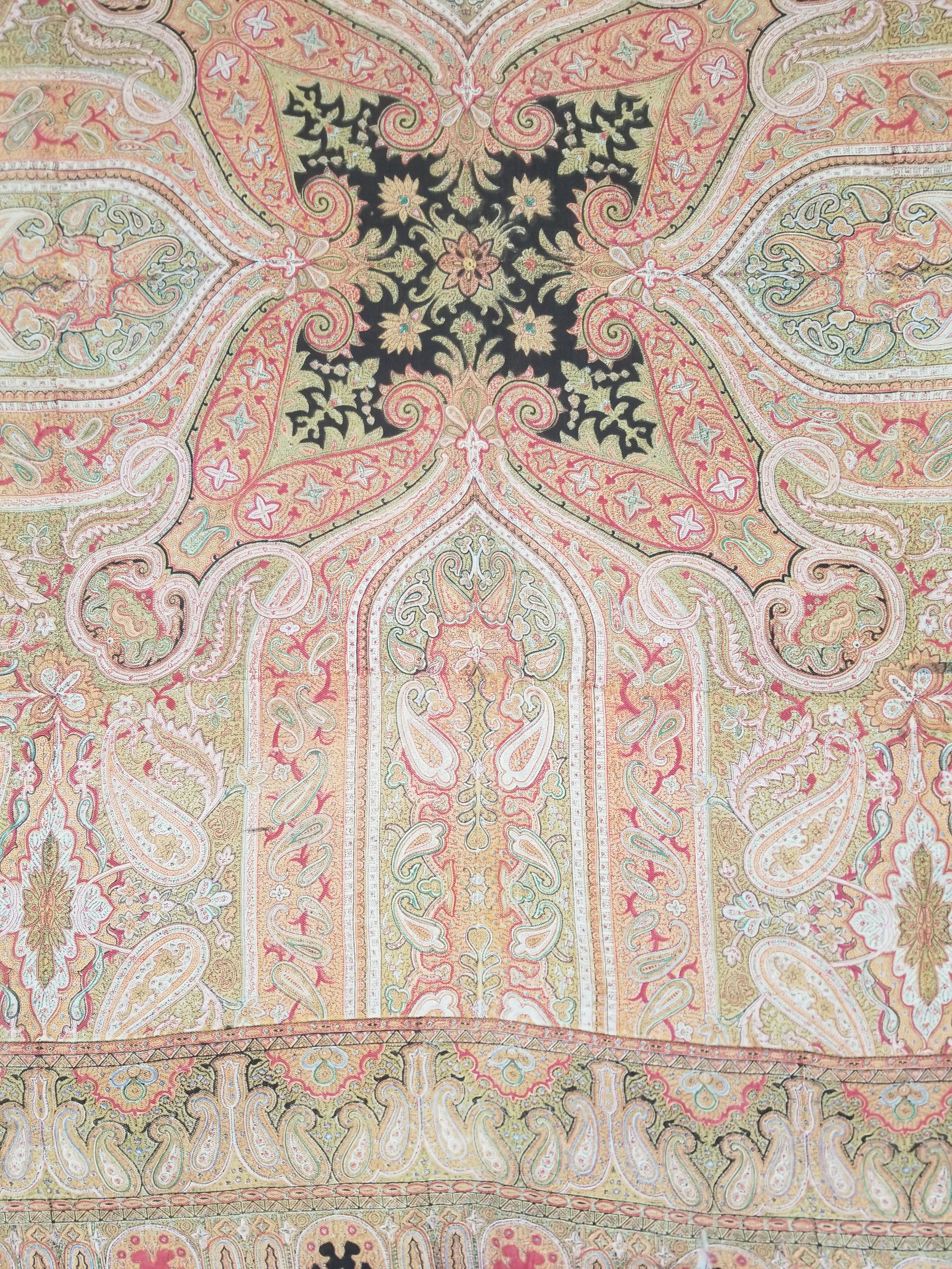Antique Traditional Indian Paisley Woven Wool Shawl 161x158cm