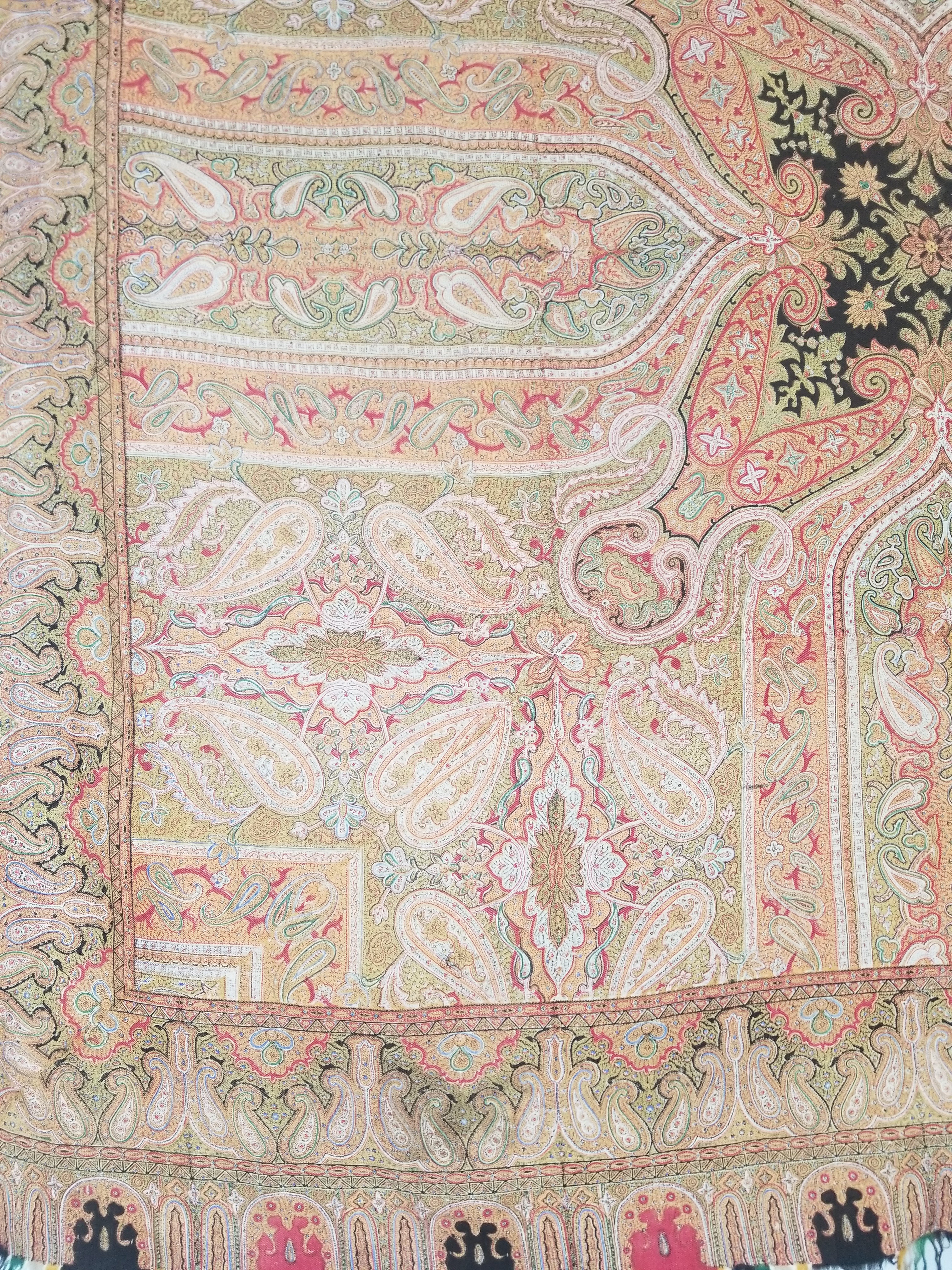 Antique Traditional Indian Paisley Woven Wool Shawl 161x158cm