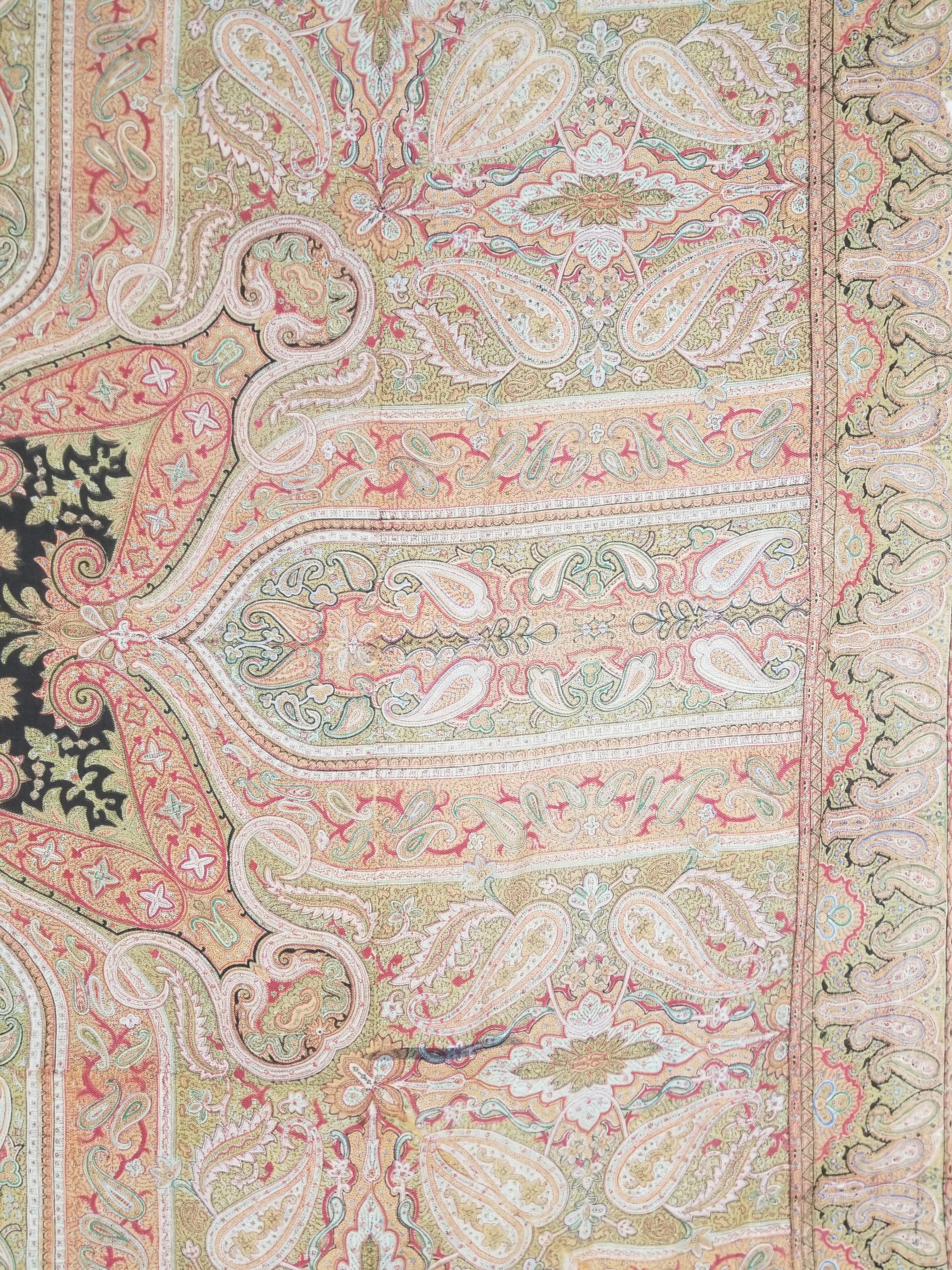 Antique Traditional Indian Paisley Woven Wool Shawl 161x158cm