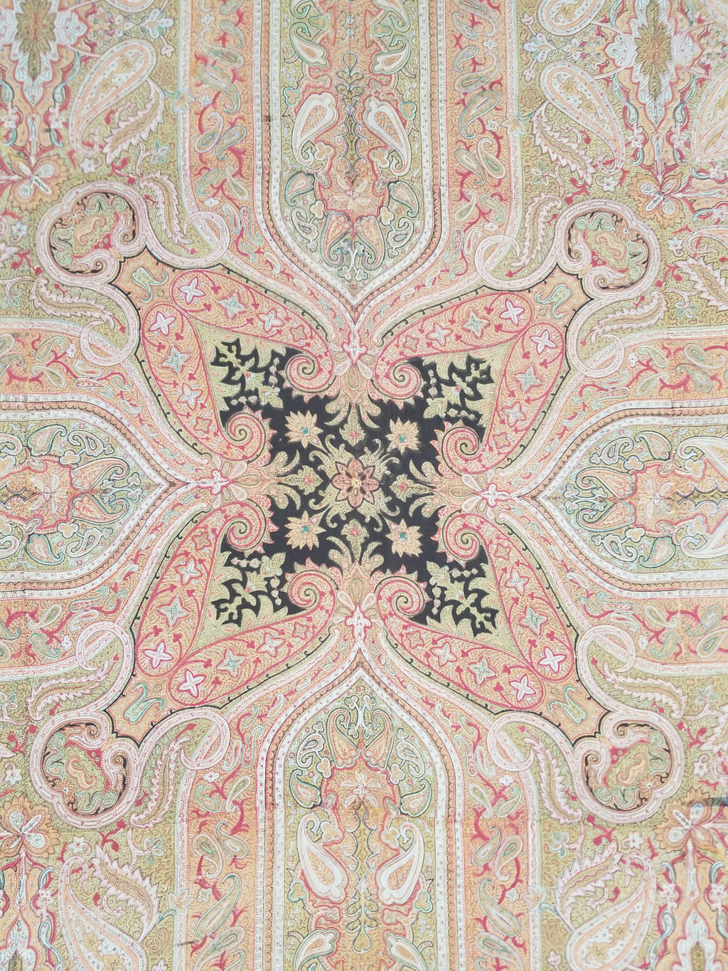 Antique Traditional Indian Paisley Woven Wool Shawl 161x158cm