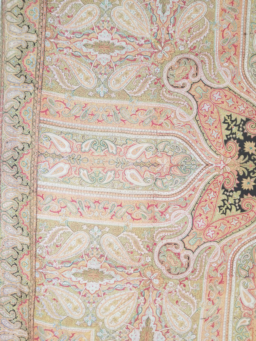 Antique Traditional Indian Paisley Woven Wool Shawl 161x158cm